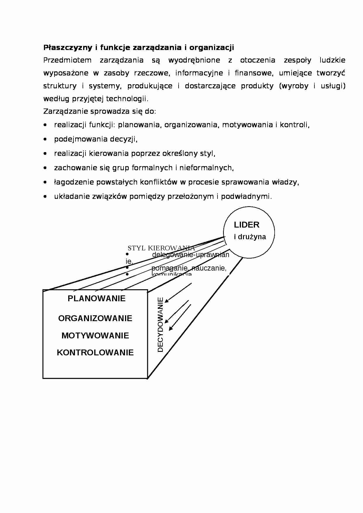 Płaszczyzny i funkcje zarządzania-opracowanie - strona 1