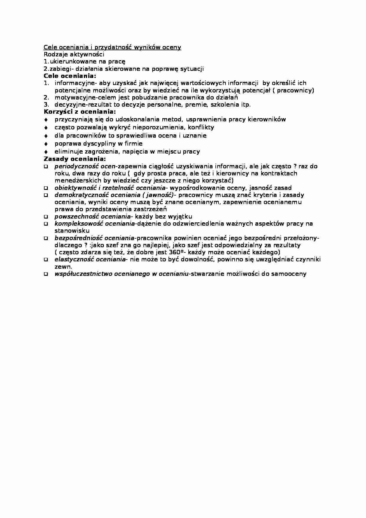 Cele oceniania i przydatność wyników oceny-opracowanie - strona 1
