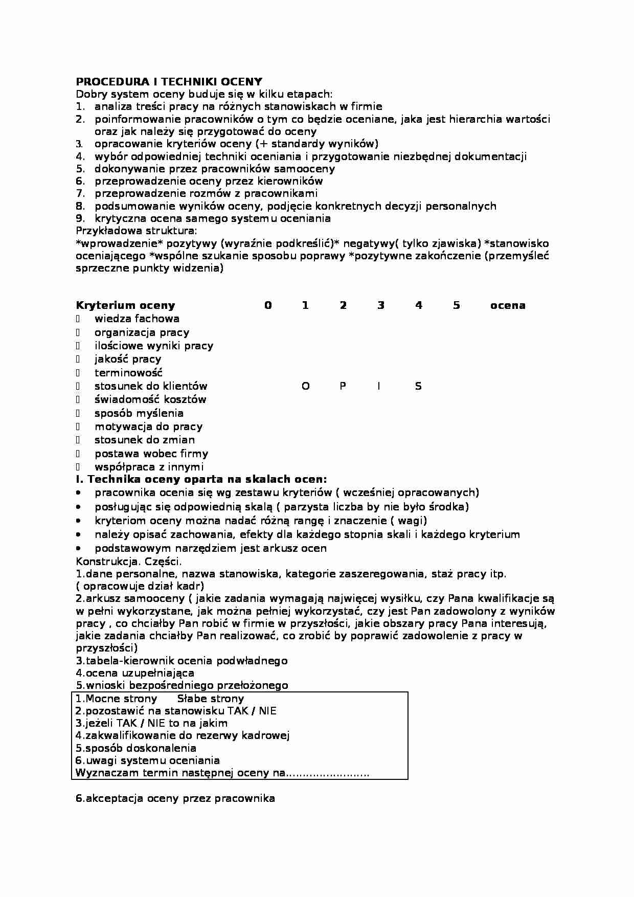 Procedura i techniki oceny-opracowanie - strona 1