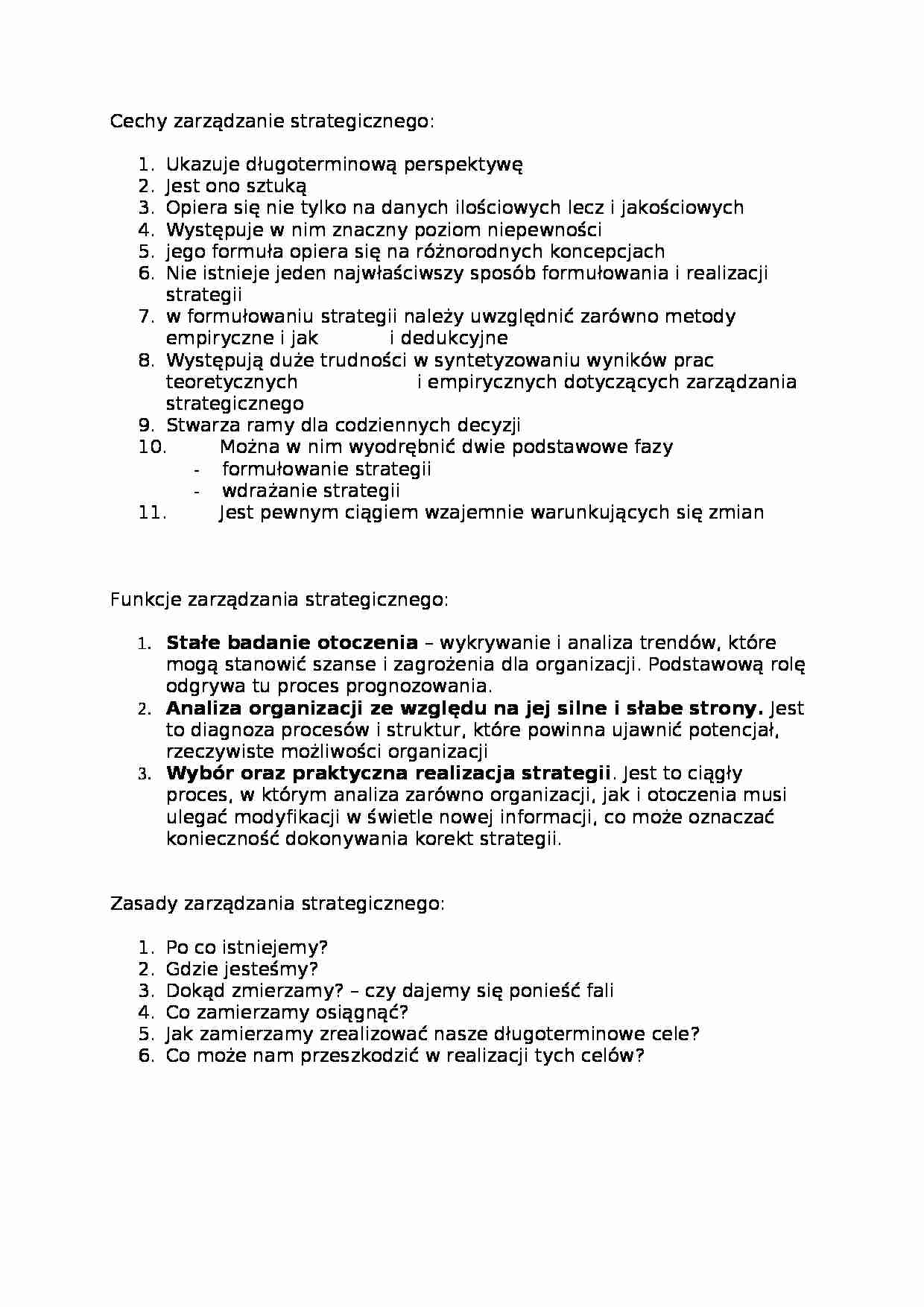 Cechy zarządzanie strategicznego-opracowanie - strona 1