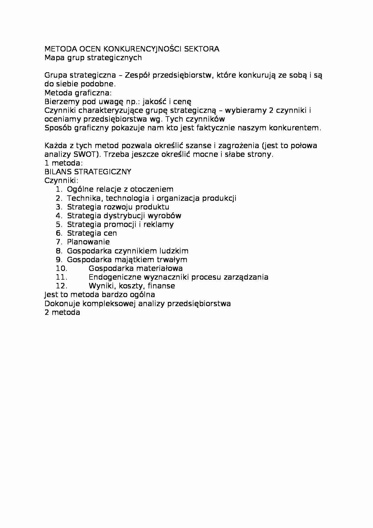 Metoda oceny konkurencyjności sektora-opracowanie - strona 1