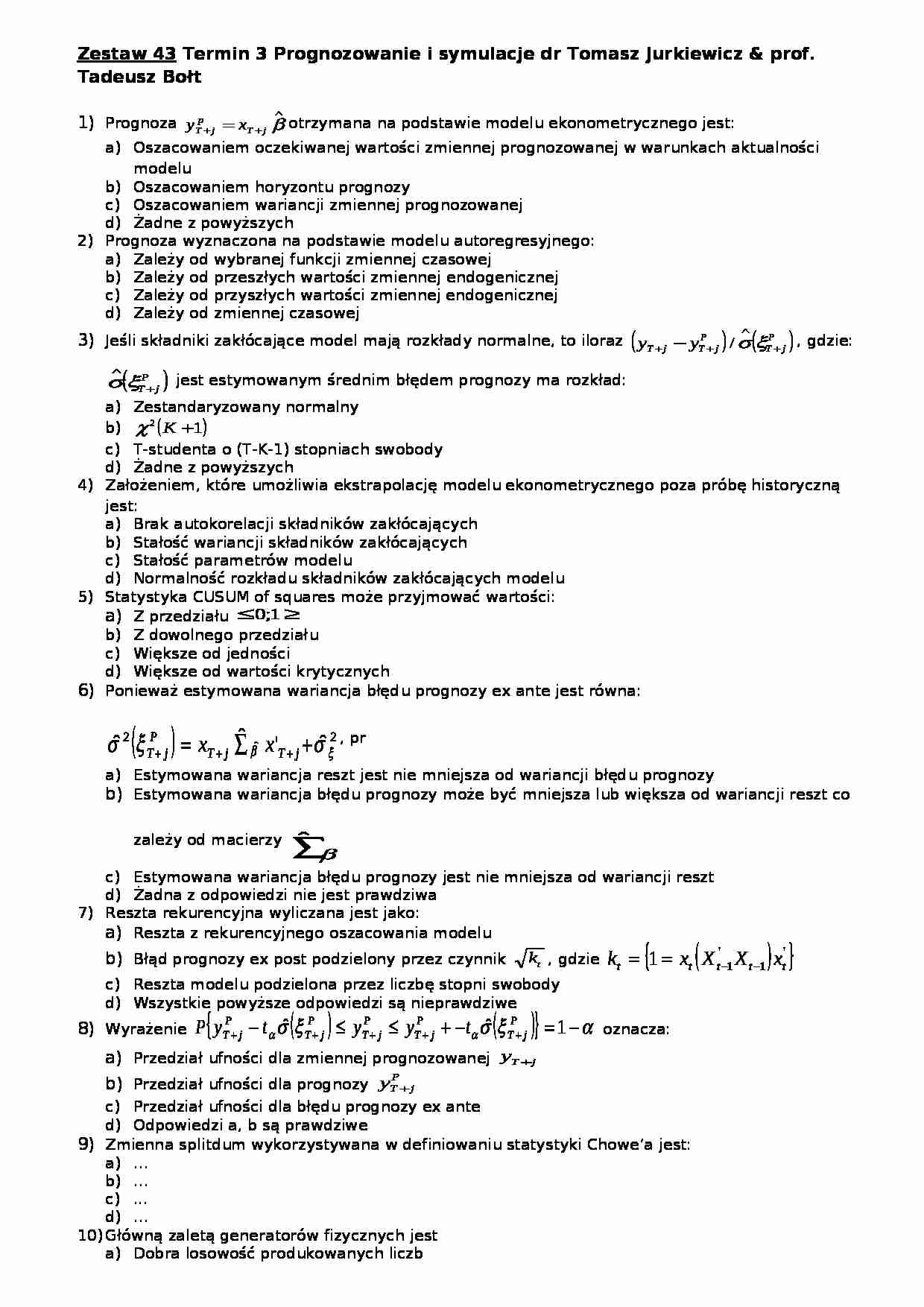 Finanse - egzamin - Prognoza  - strona 1