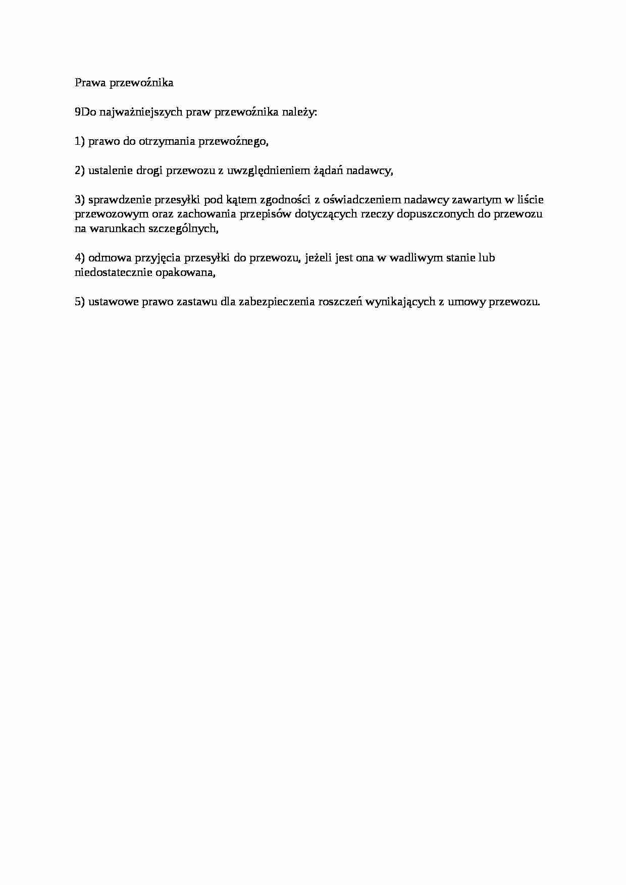 Prawa przewoźnika - opracowanie - strona 1