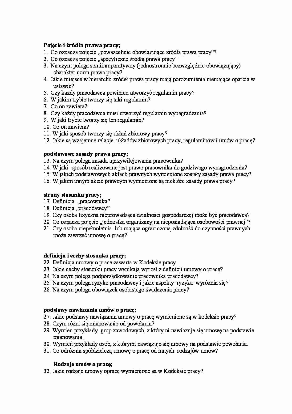Pytania egzamin - źródla prawa pracy - strona 1