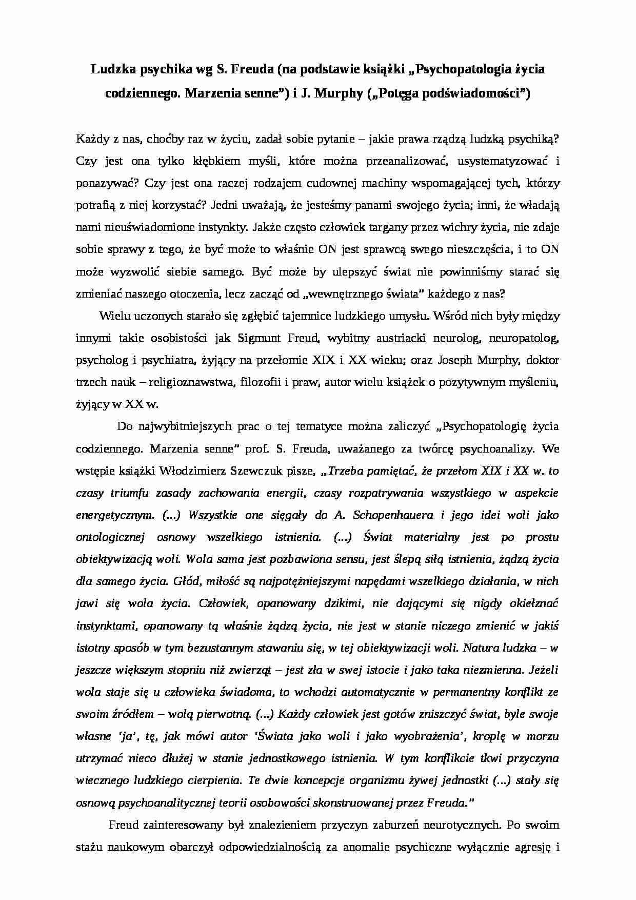 Ludzka psychika wg S Freuda- pedagogika - strona 1