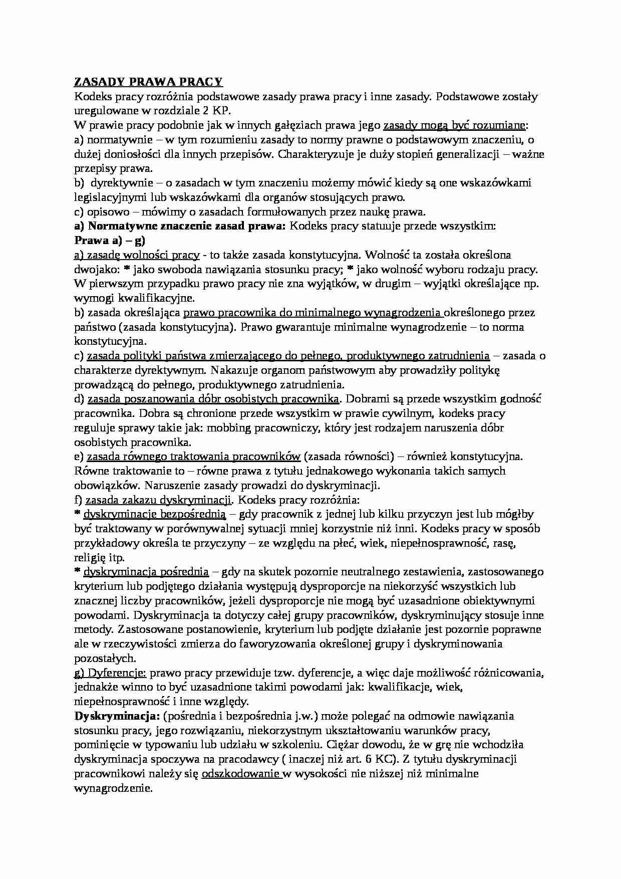Zasady prawa pracy - wykład - strona 1
