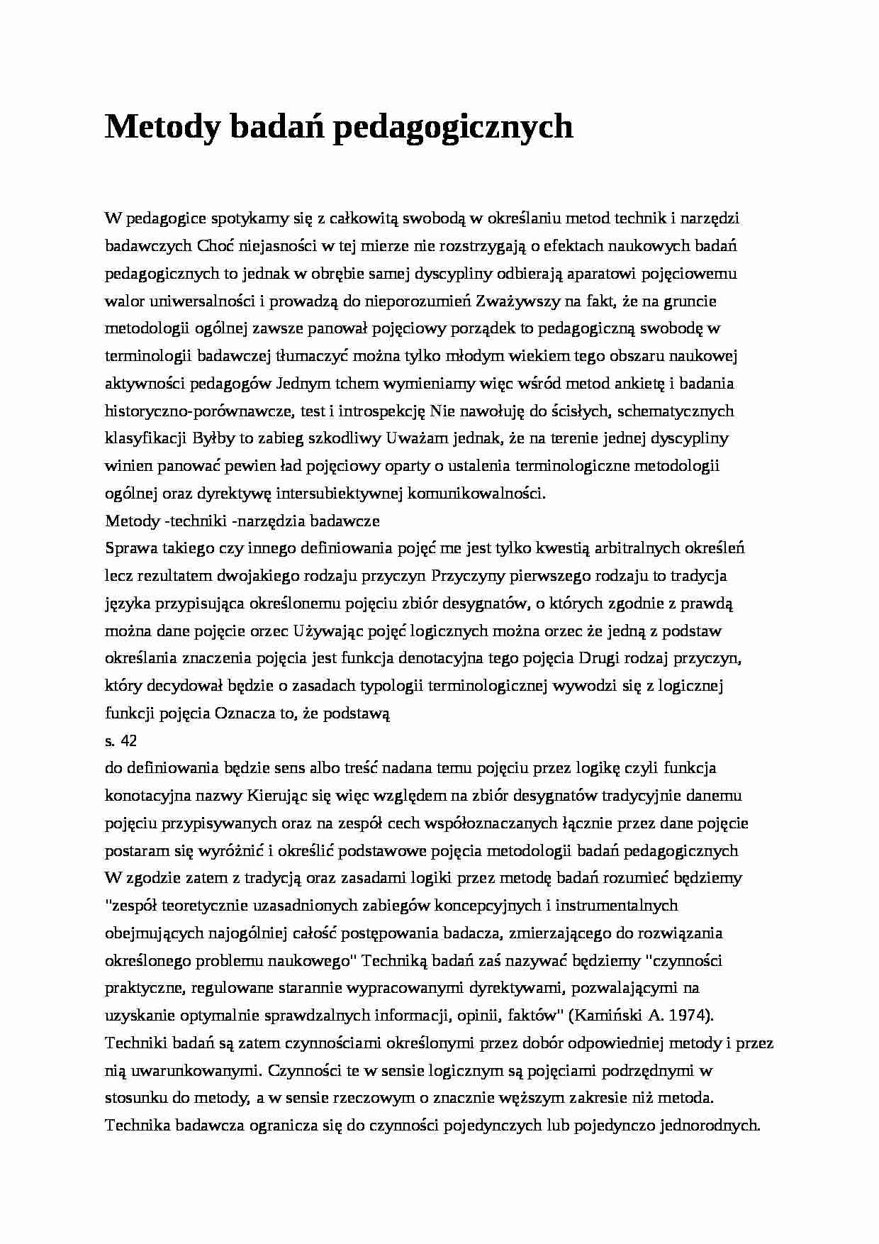 Metody badań socjologicznych - pedagogika - strona 1