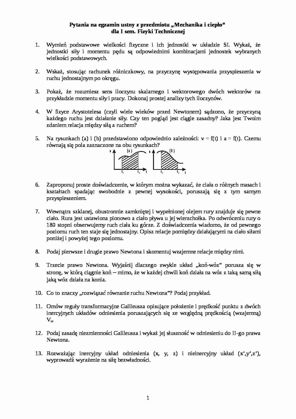 Pytania na egzamin z mechaniki i ciepła. - strona 1