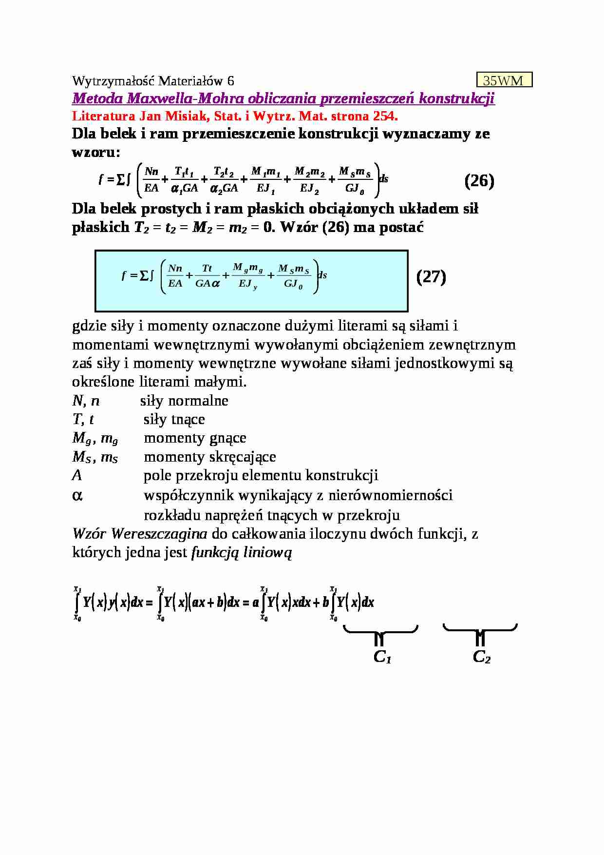 Metoda Maxwella-Mohra obliczania przemieszczeń konstrukcji 6 - strona 1