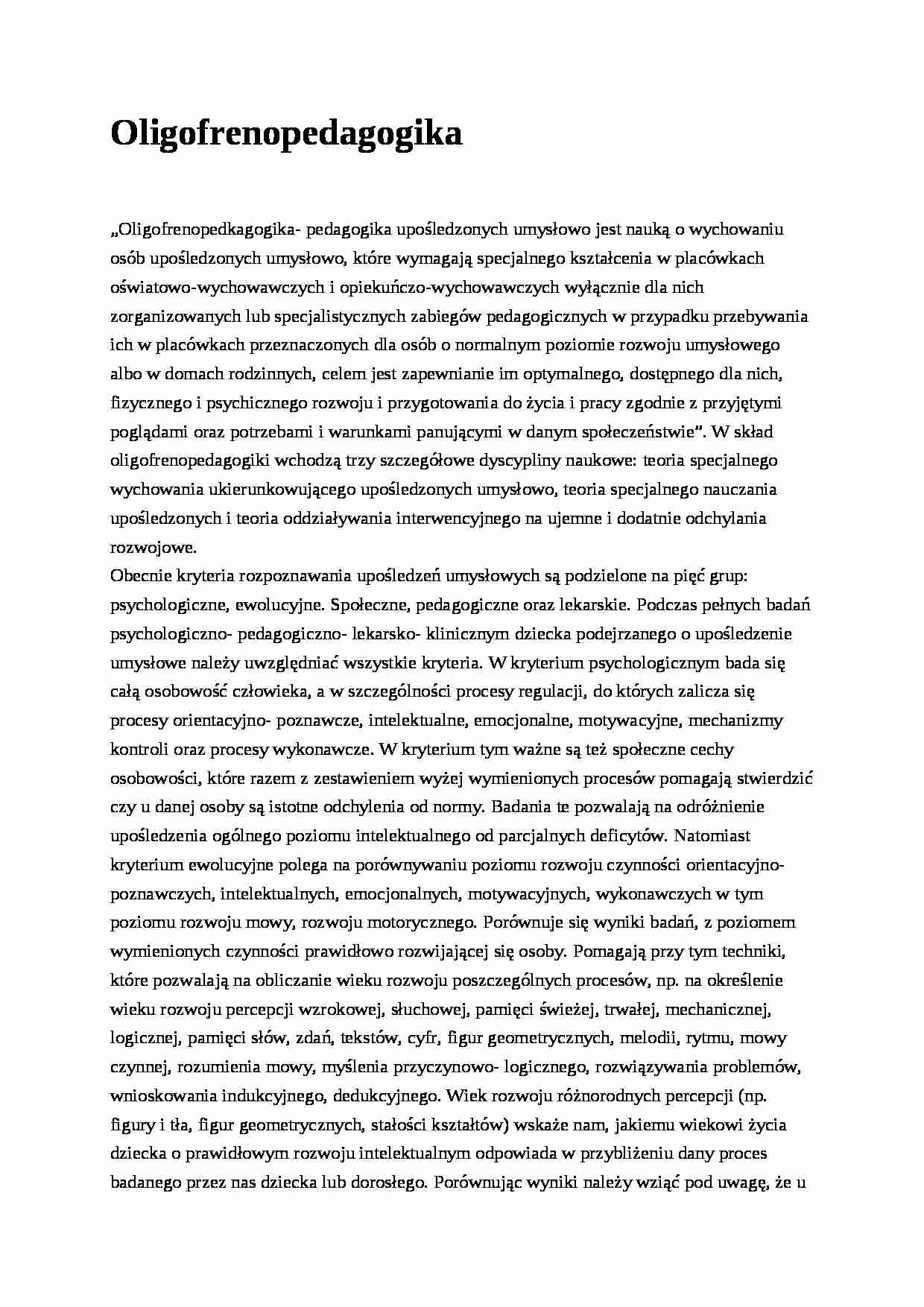 Oligofrenopedagogika- pedagogika - strona 1