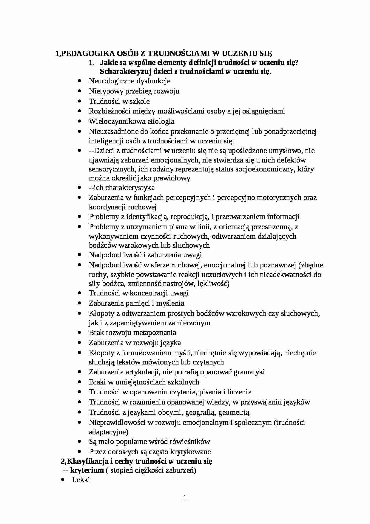 Pedagogika specjalna, oligofrenopedagogika, surdopedagogika,w tyflopedagogika - pedagogika - strona 1
