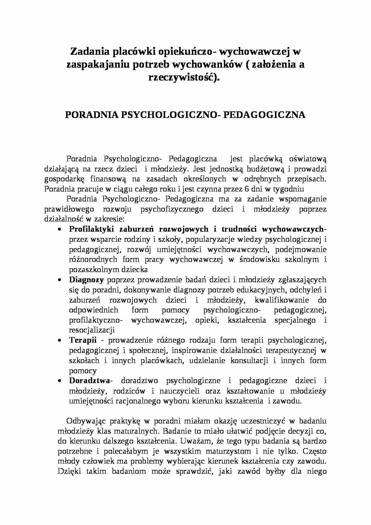 PORADNIA PSYCHOLOGICZNO- PEDAGOGICZNA- pedagogika - strona 1