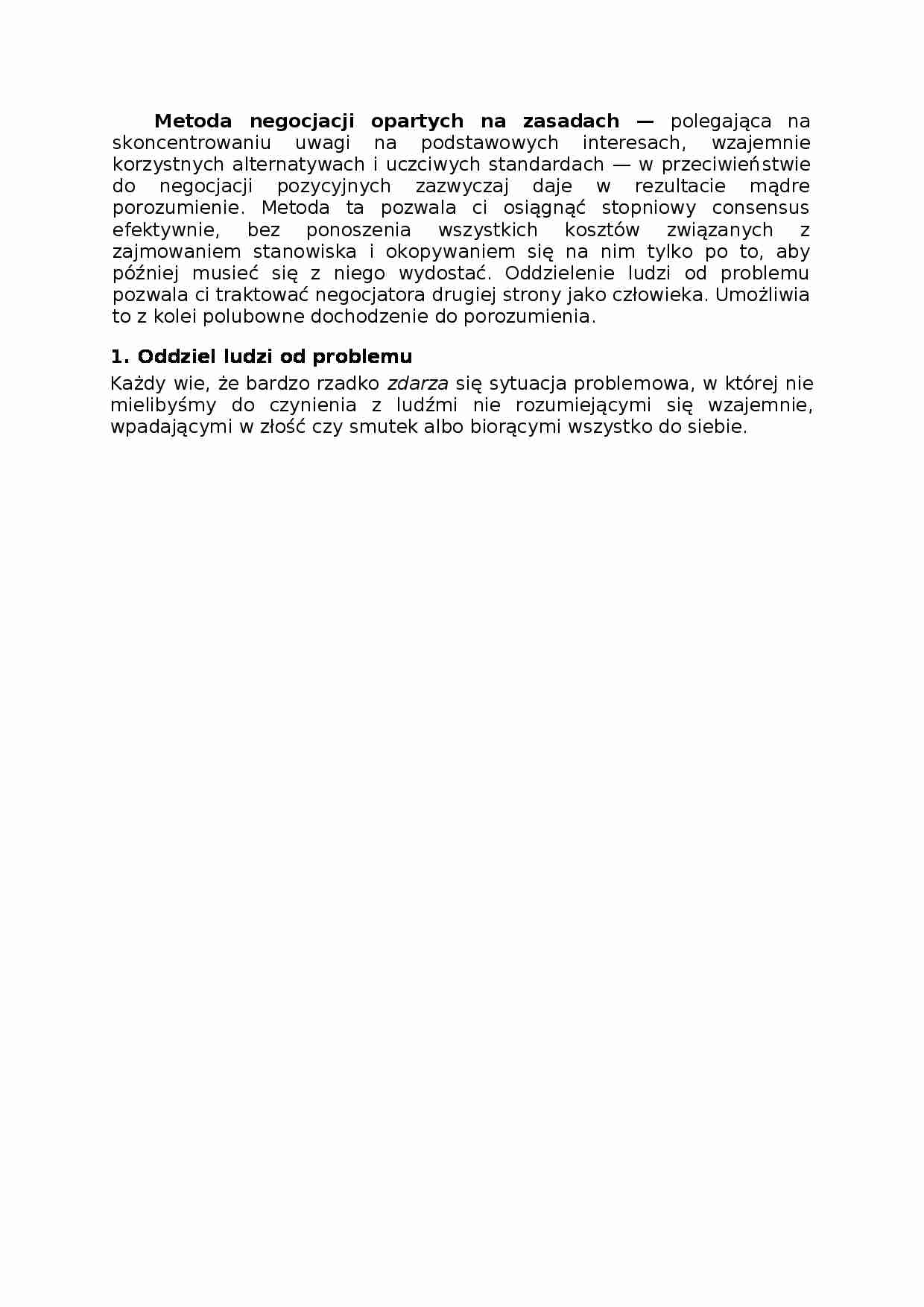 Metoda negocjacji opartych na zasadach, omówienie - strona 1