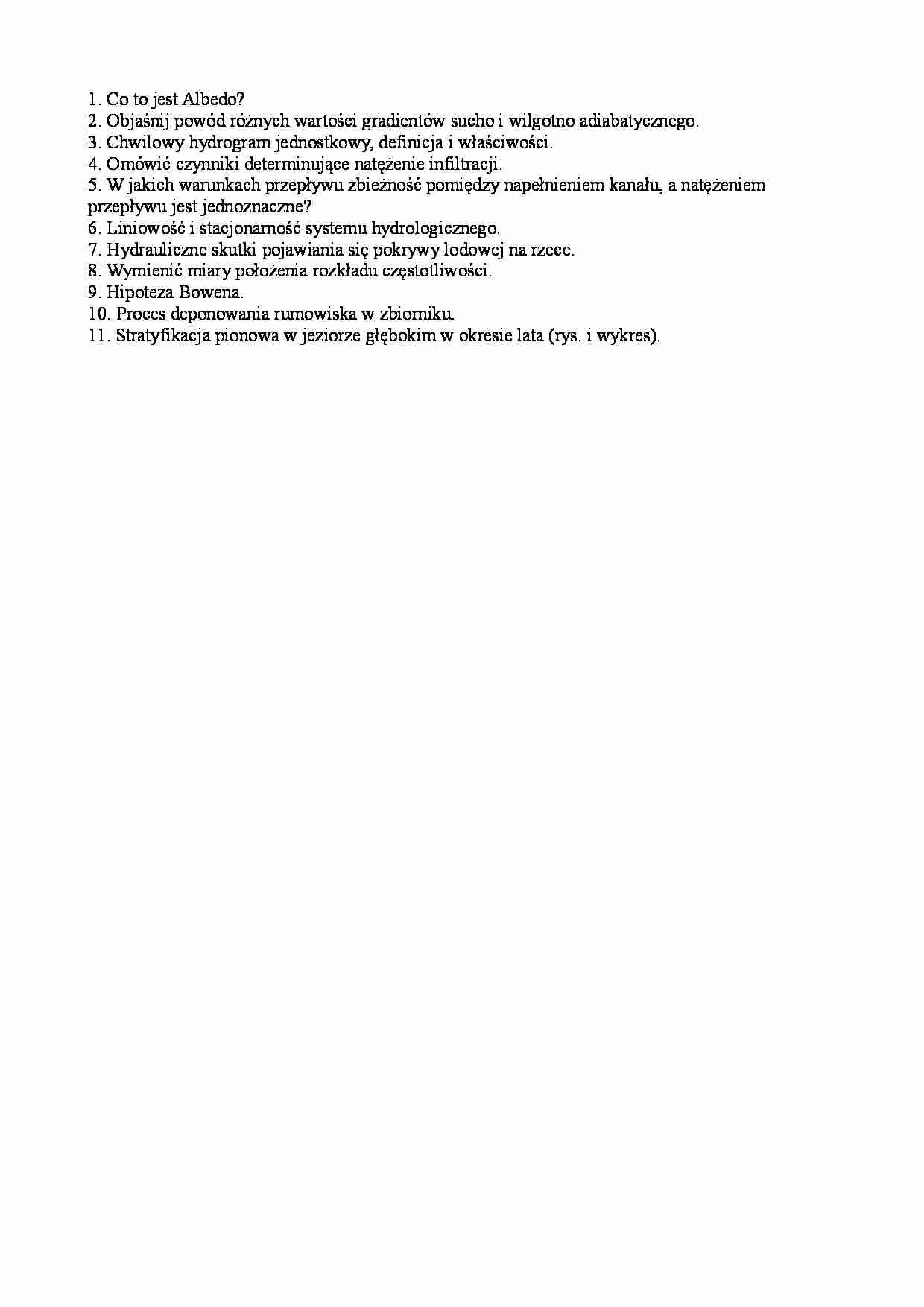 Hydrologia - pytania z egzaminu - termin zerowy - strona 1