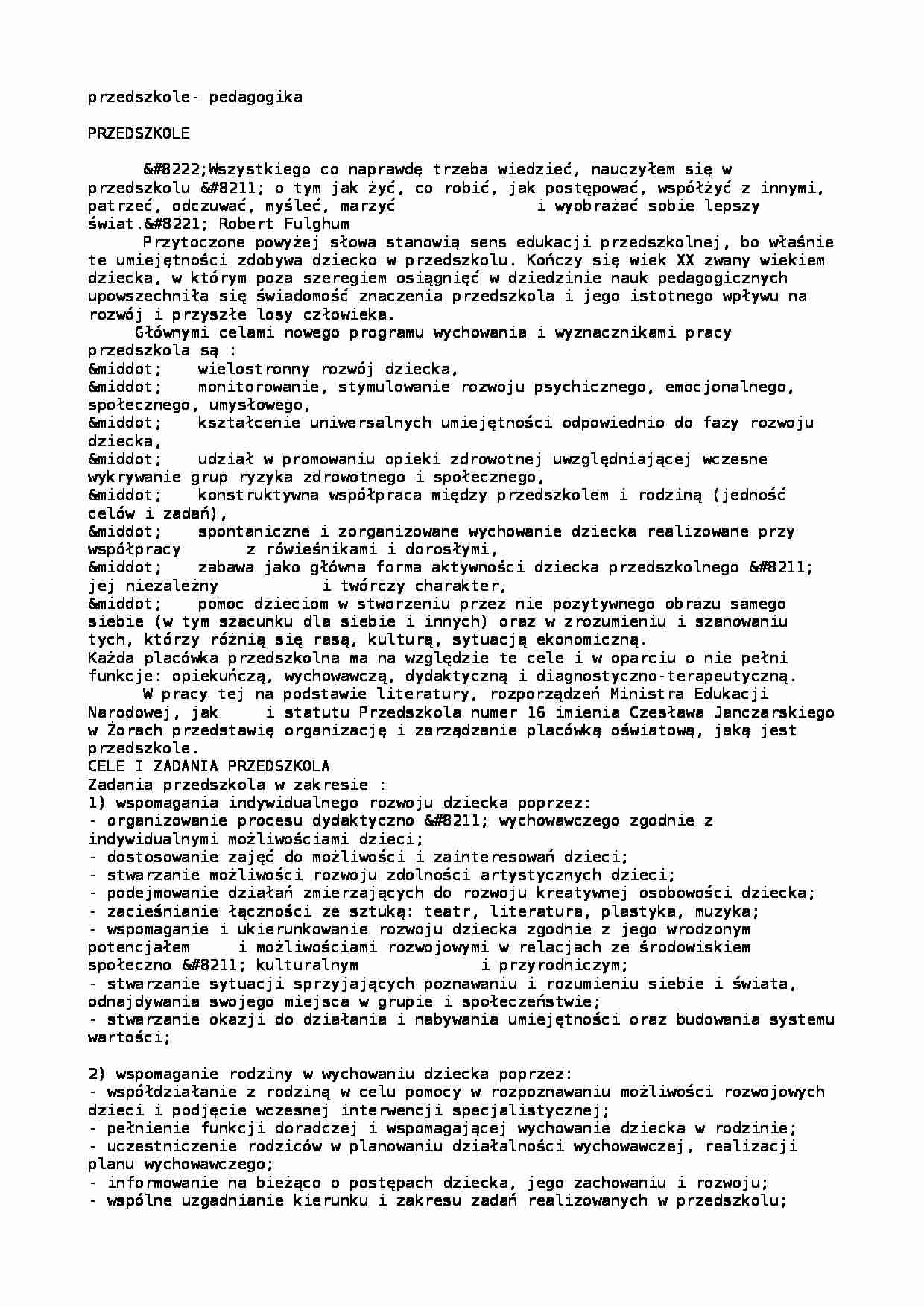 PRZEDSZKOLE- pedagogika - strona 1