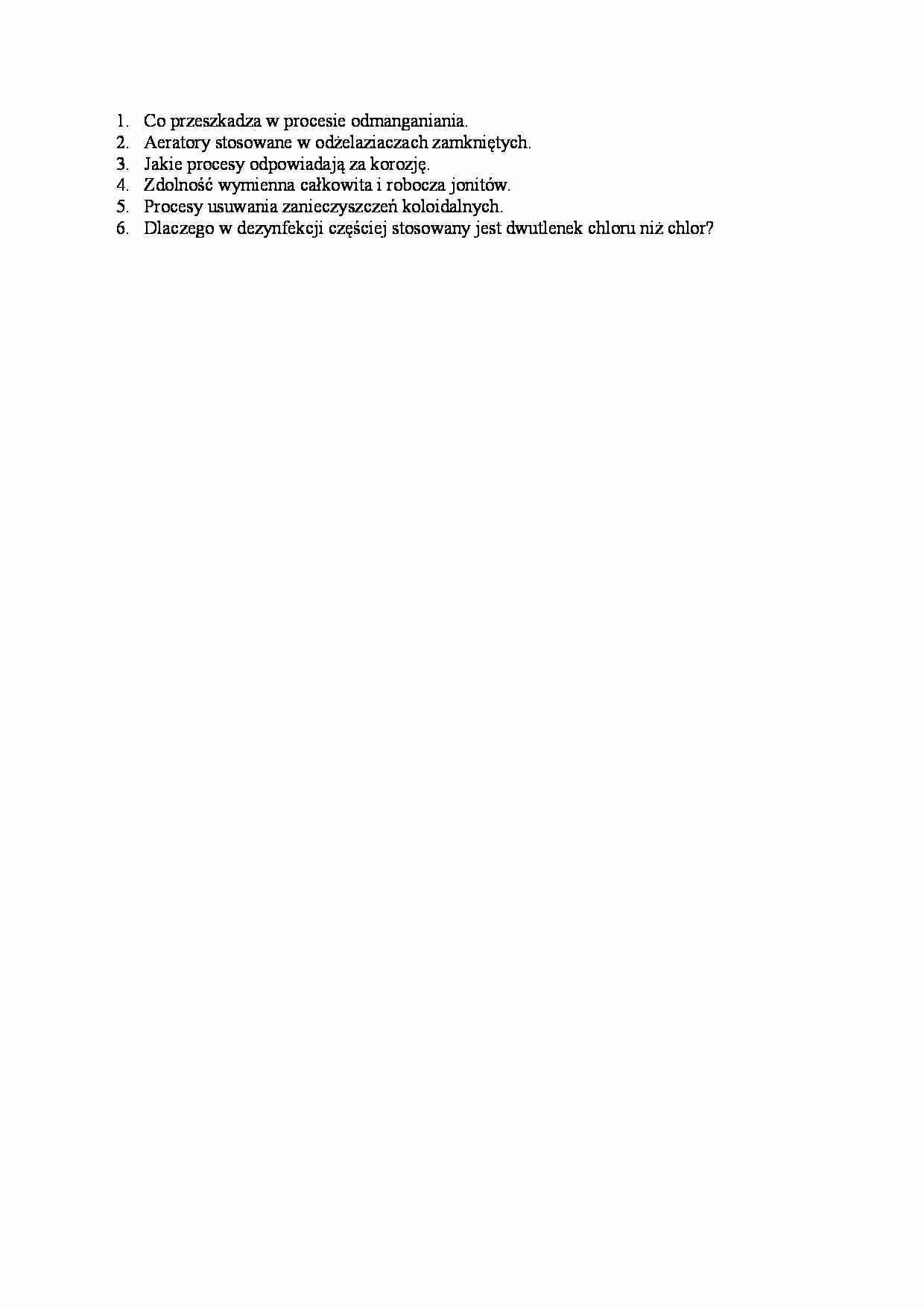 Technologia wody i ścieków - pytania z egzaminu - strona 1