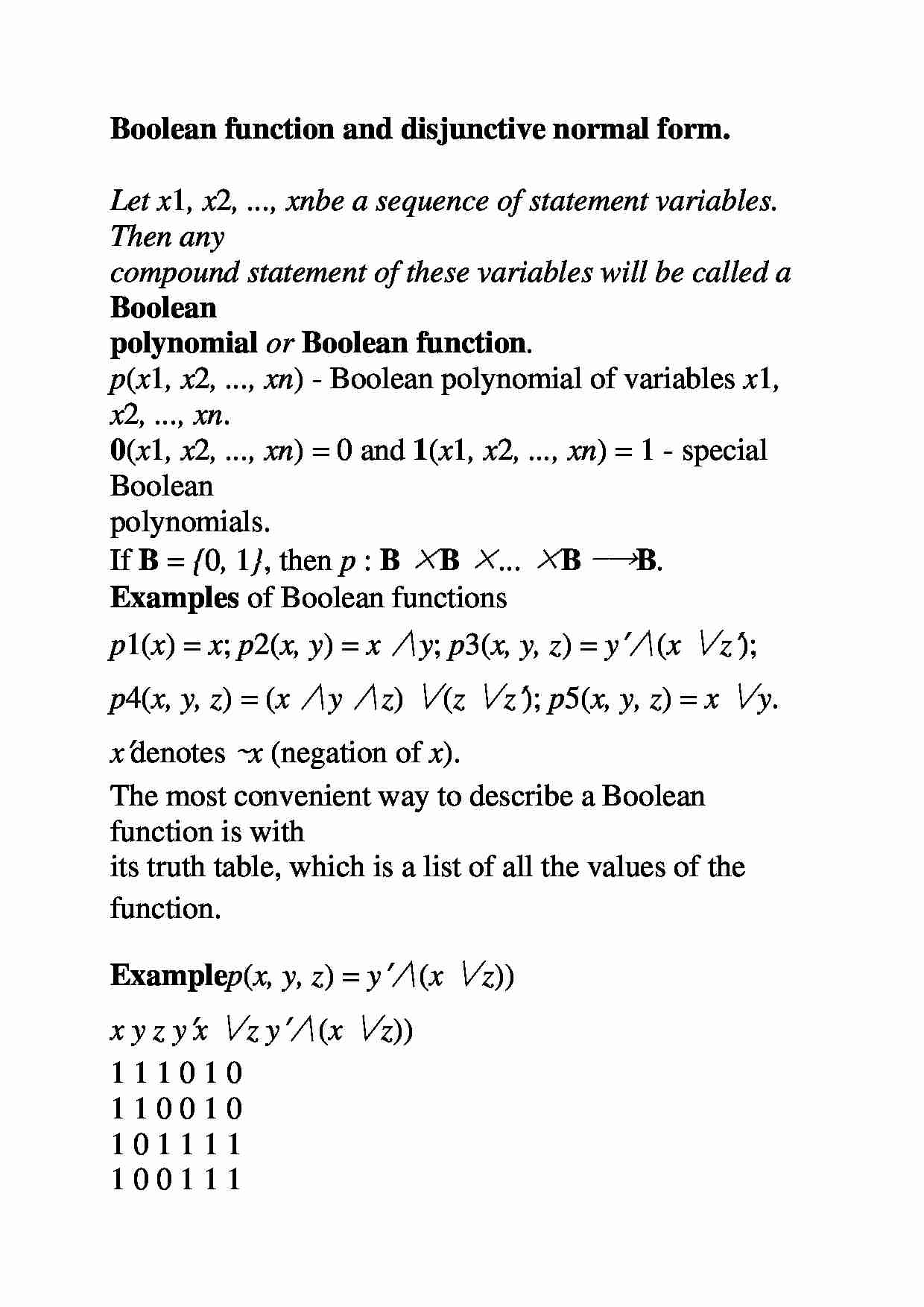 Boolean funkcji i rozłączne postaci normalnej - strona 1