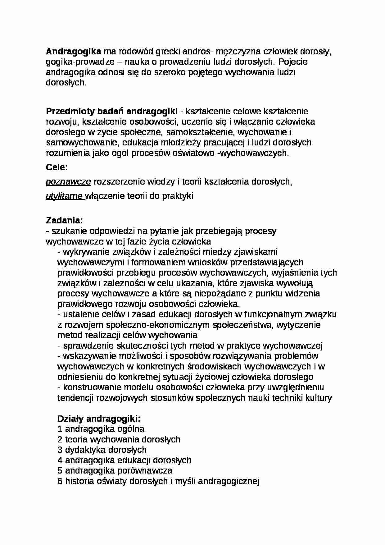 Przedmioty badań andragogiki- pedagogika - strona 1