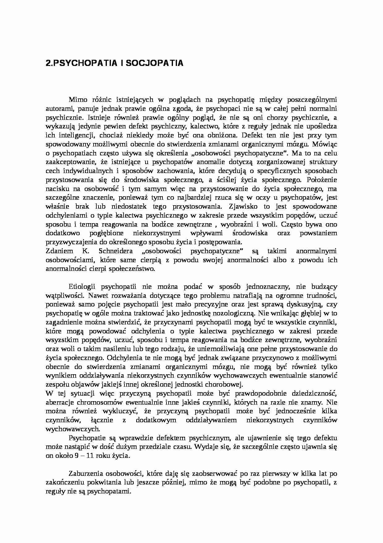 PSYCHOPATIA I SOCJOPATIA- pedagogika - strona 1