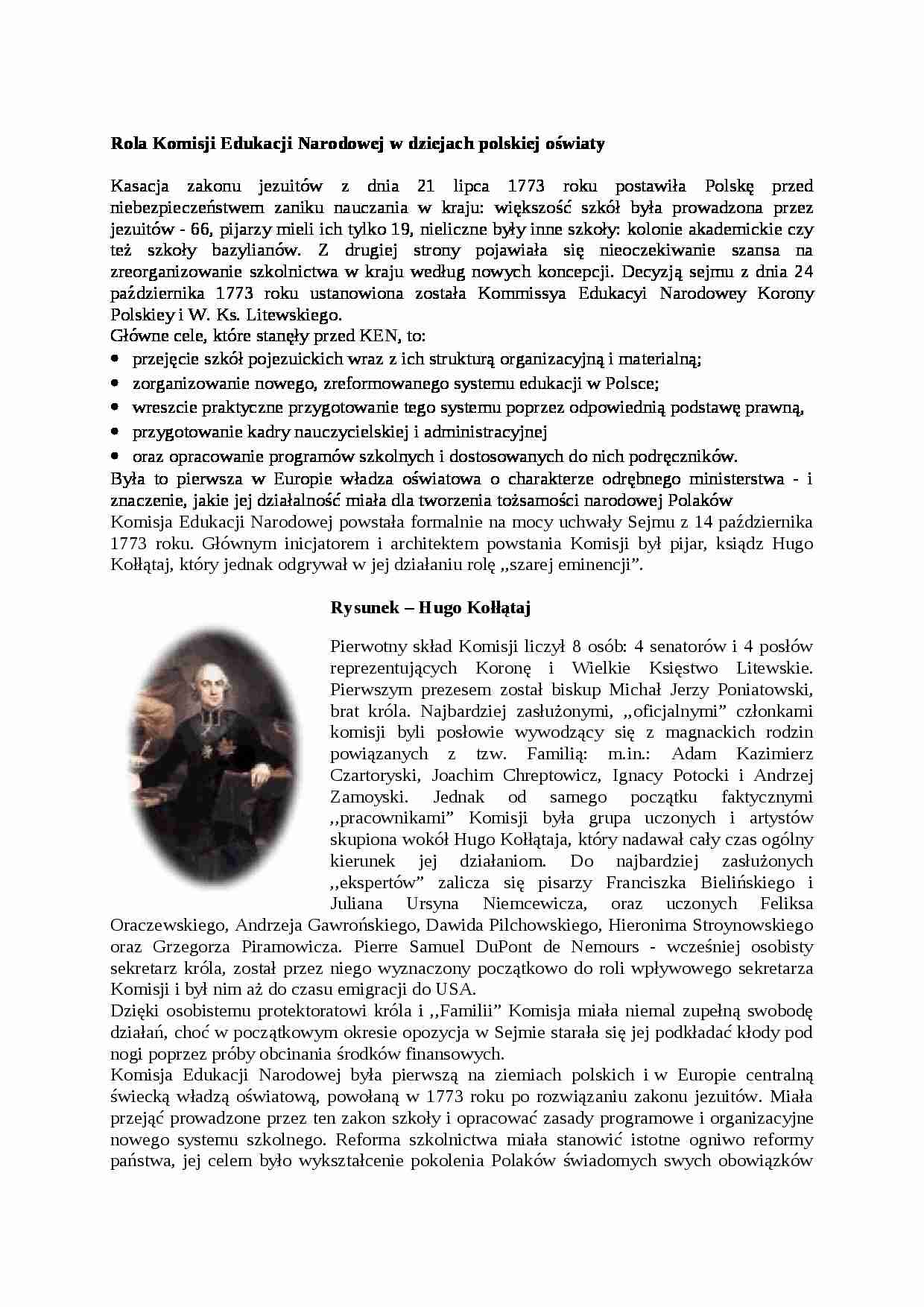 Rola Komisji Edukacji Narodowej w dziejach polskiej oświaty- pedagogika - strona 1