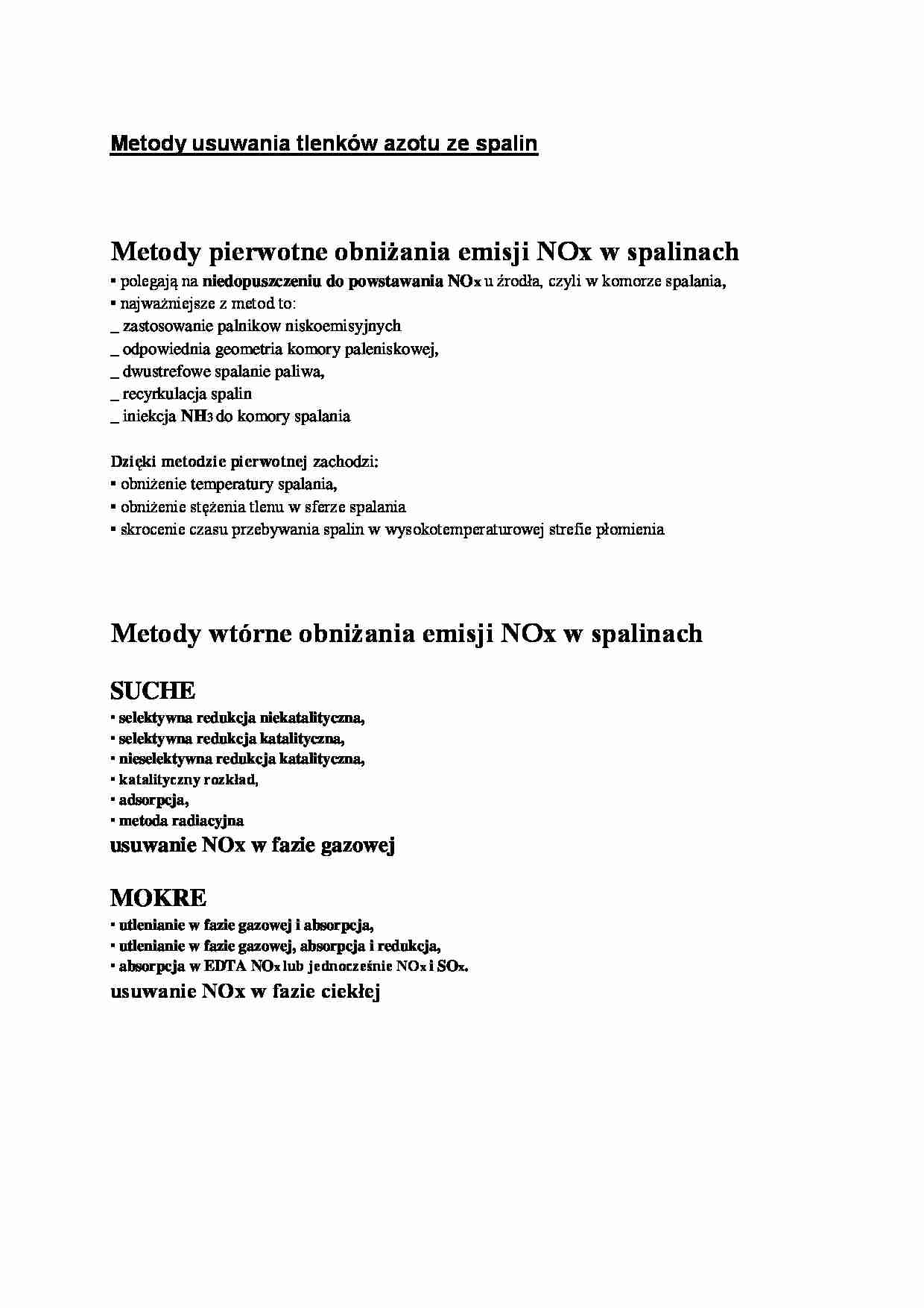 Metody usuwania tlenków azotu - wykład - strona 1