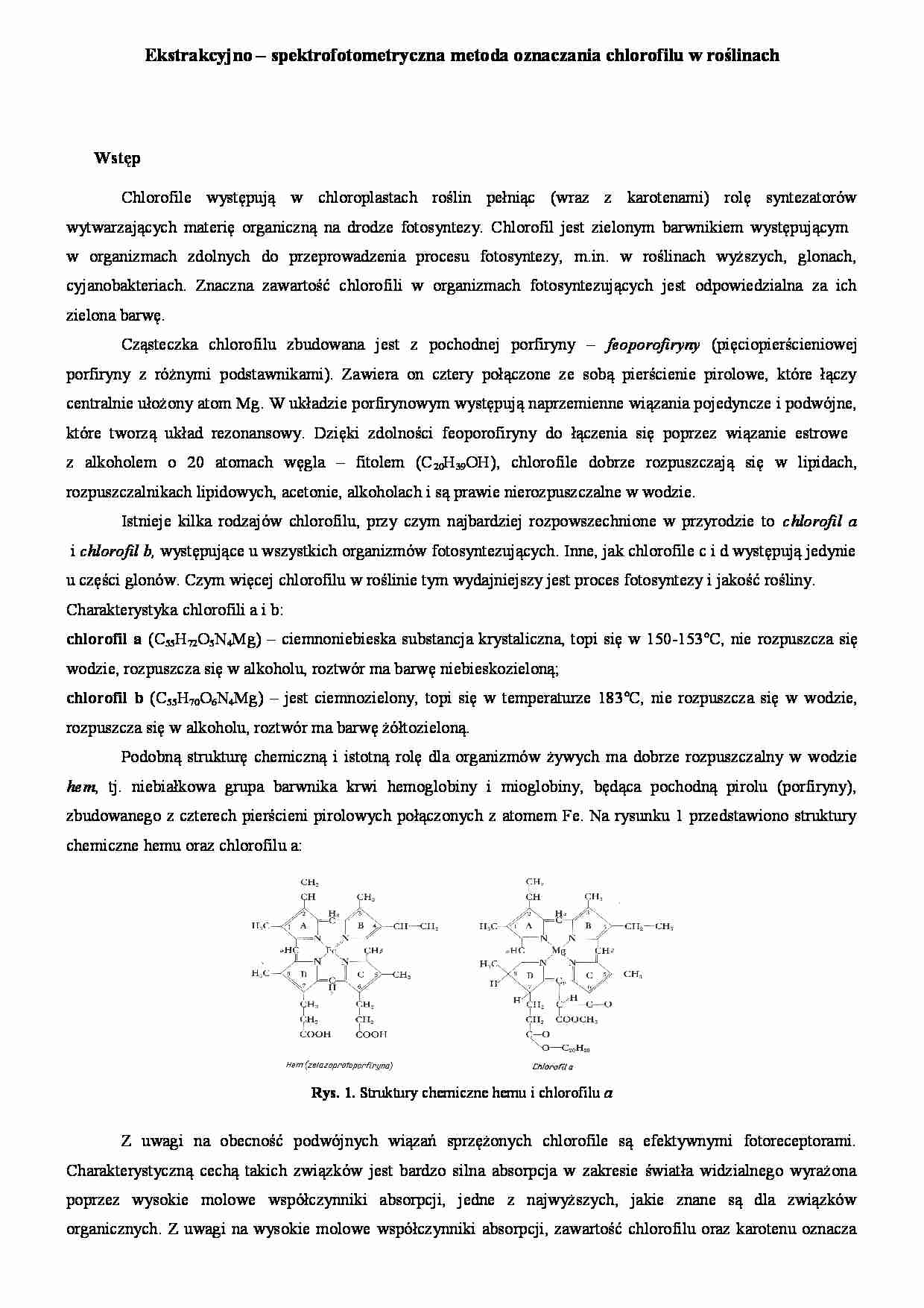 Ekstrakcyjno-spektrofotometryczna metoda oznaczania chlorofilu - wykład - strona 1