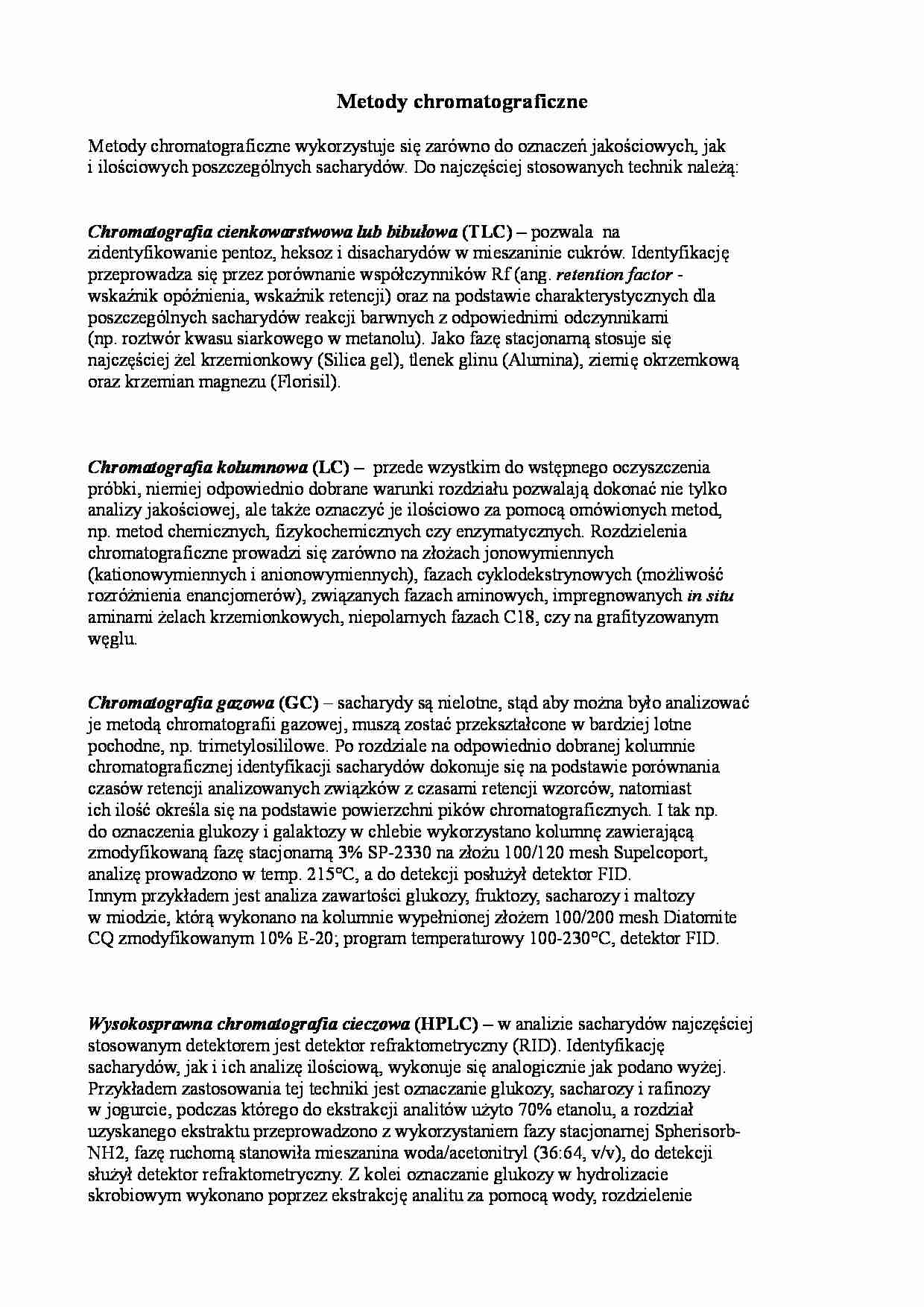 Chromatograficzne metody oznaczania sacharydów - wykład - strona 1