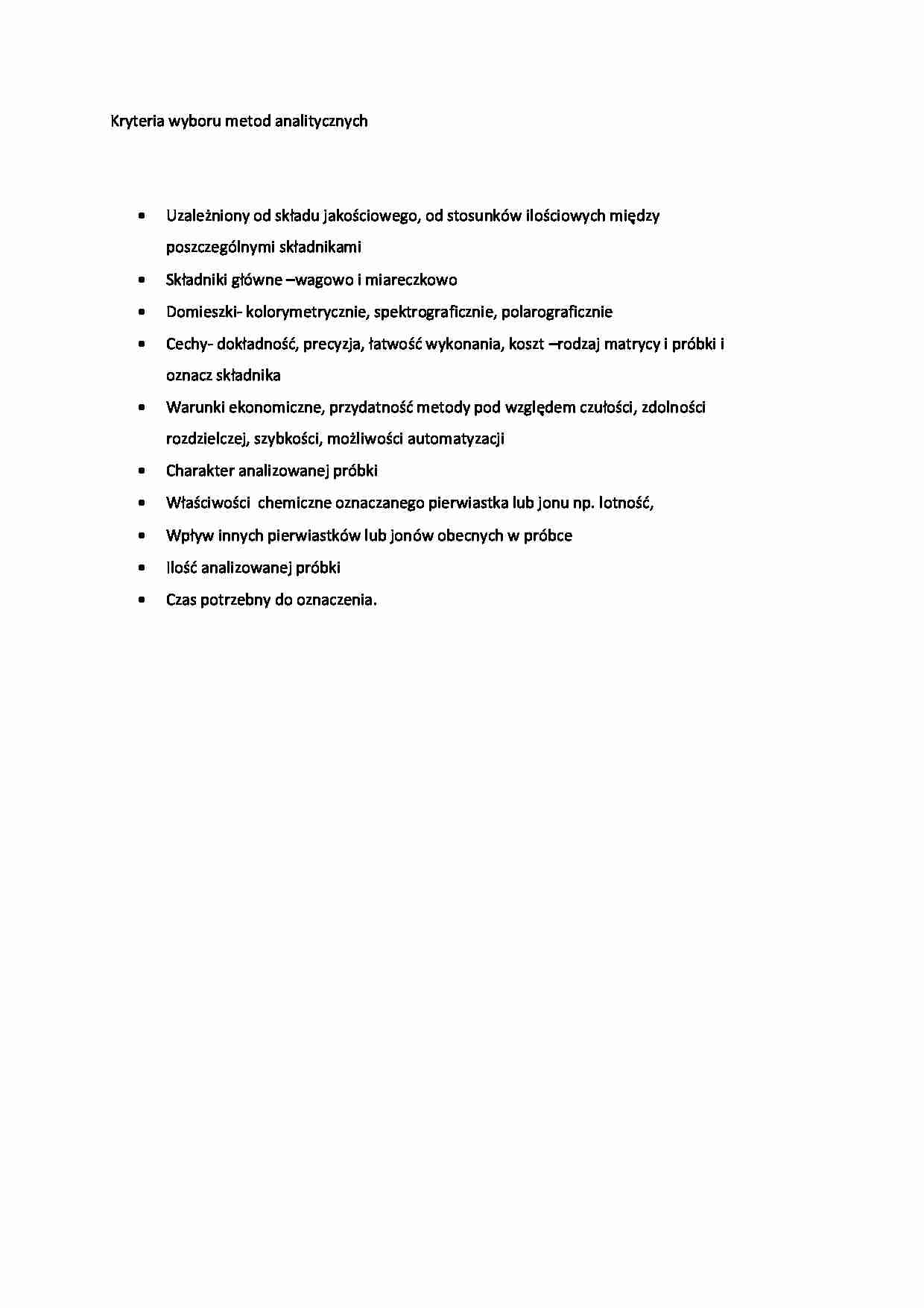 Kryteria wyboru metod analitycznych - wykład - strona 1