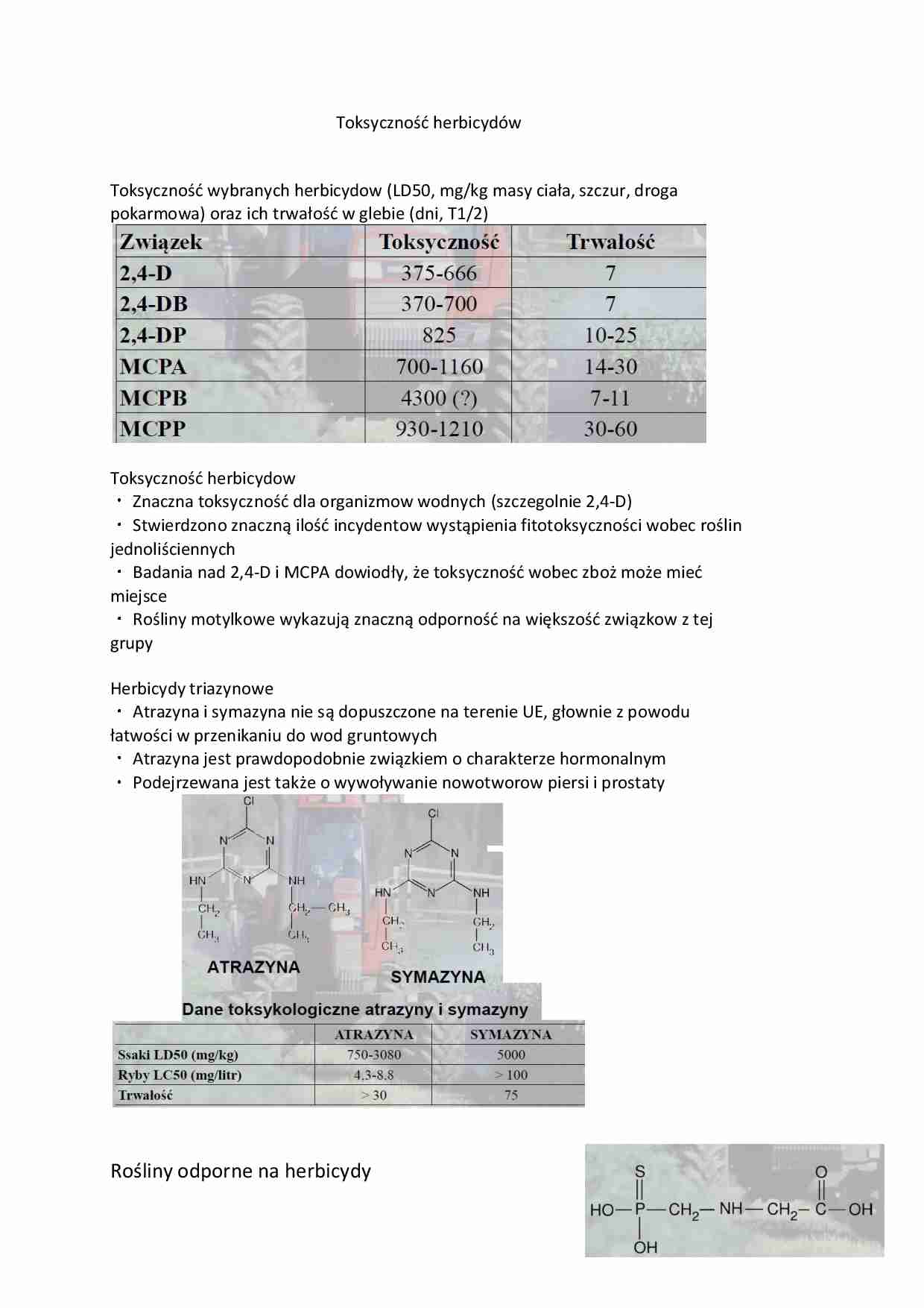 Toksyczność herbicydów - wykład - strona 1