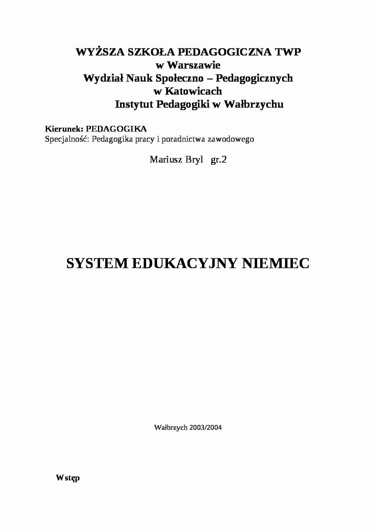 SYSTEM EDUKACYJNY NIEMIEC- pedagogika - strona 1