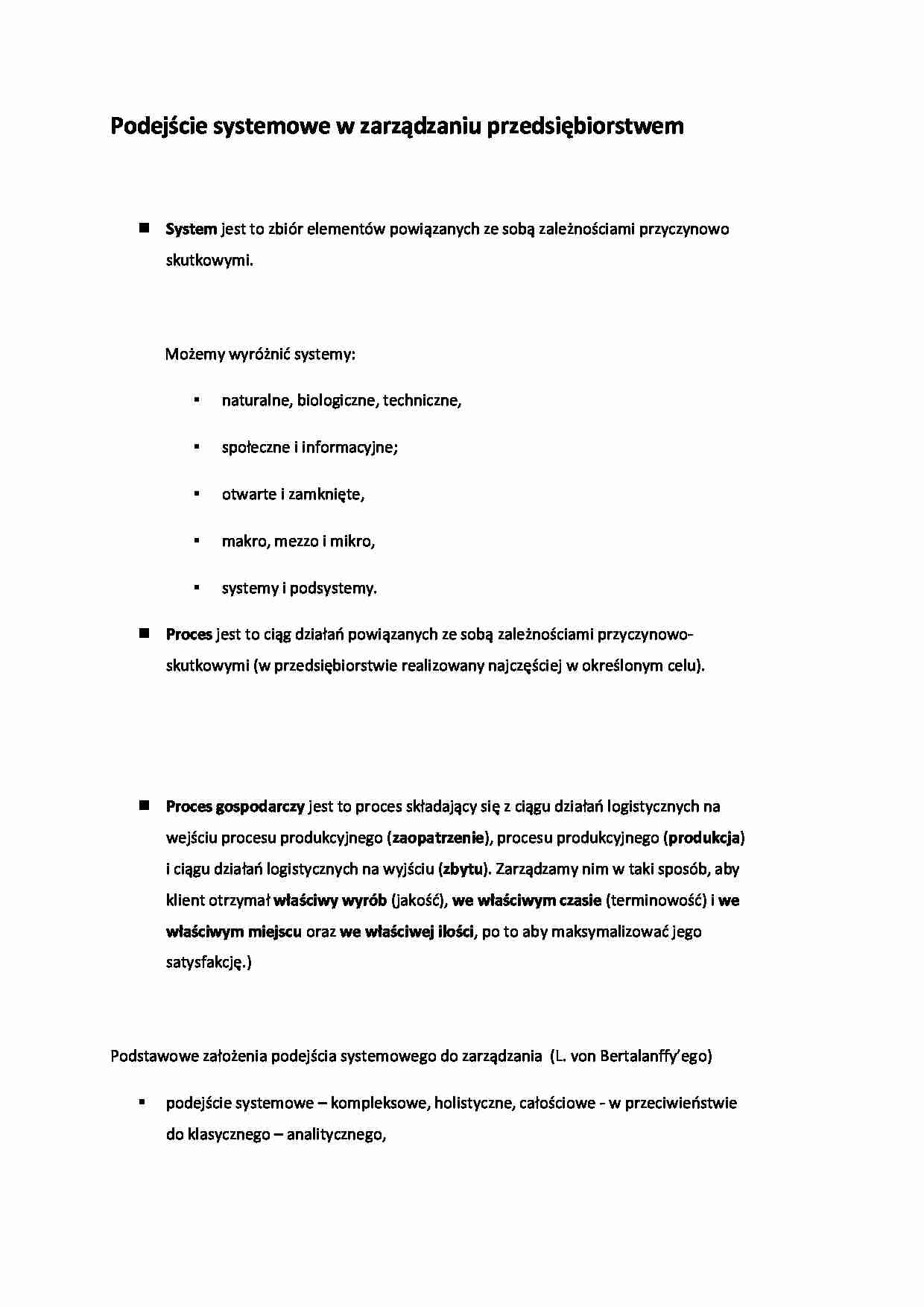 Podejście systemowe w zarządzaniu przedsiębiorstwem - wykład - strona 1