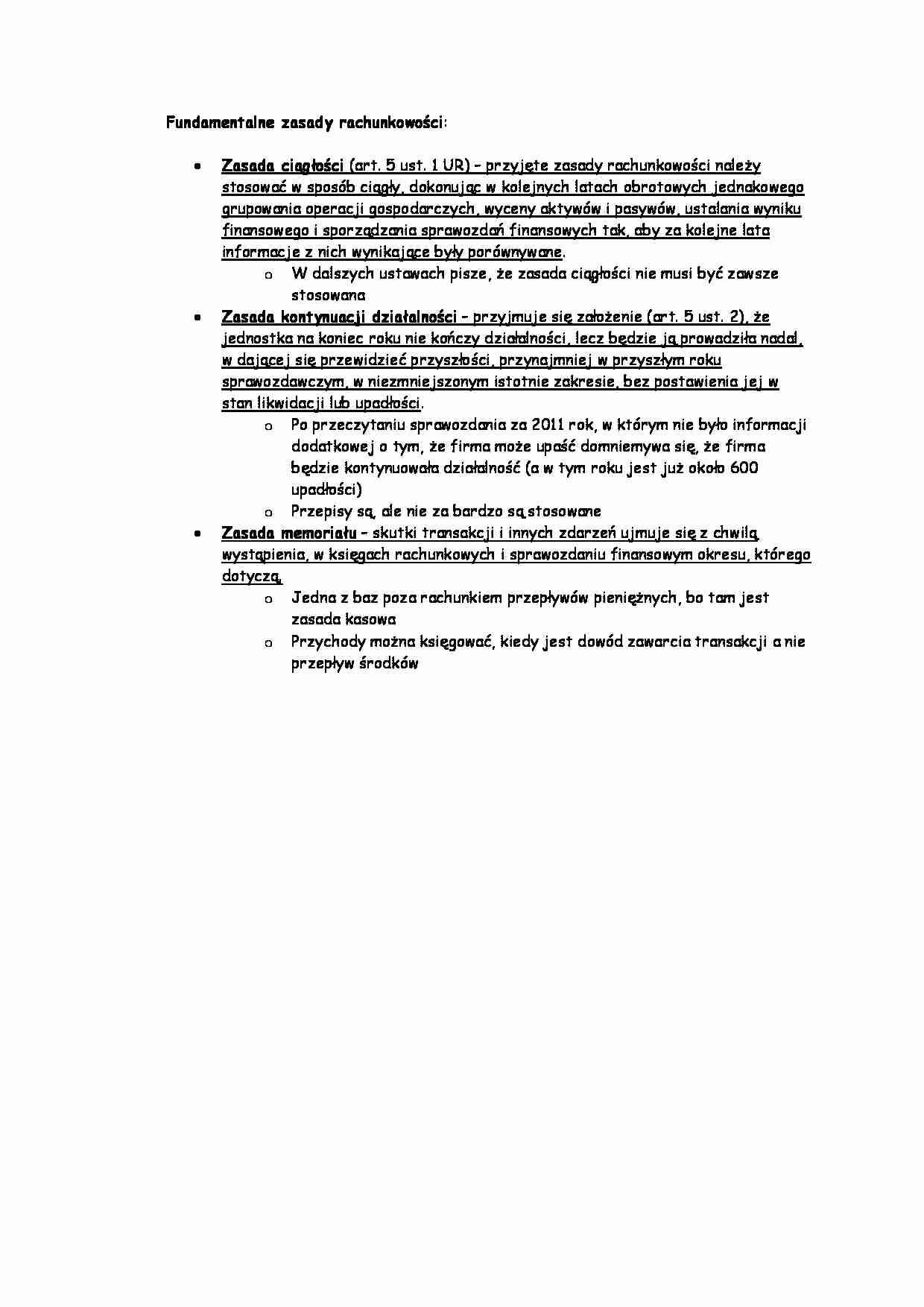 Fundamentalne zasady rachunkowości -opracowanie - strona 1