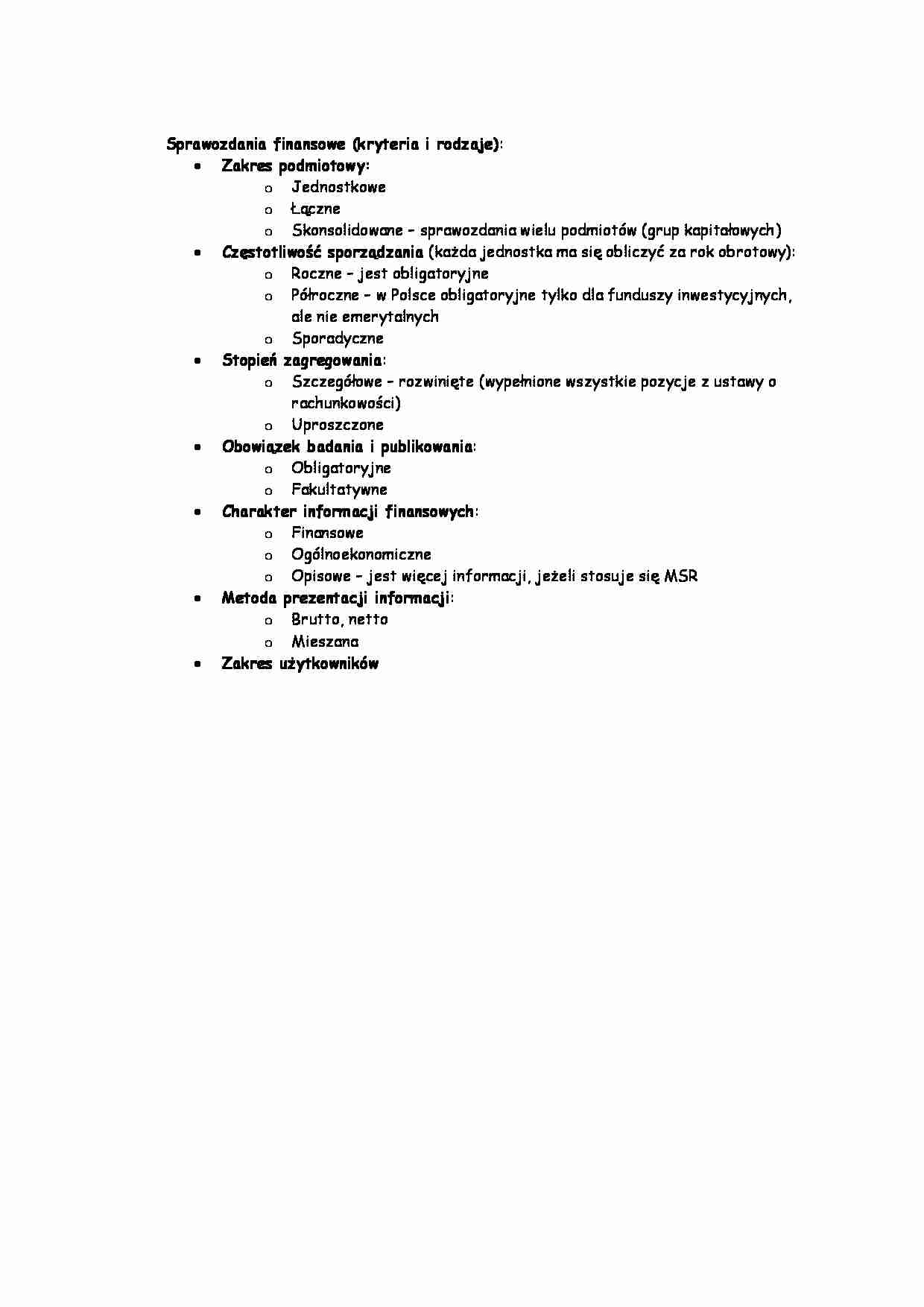 Sprawozdania finansowe -kryteria i rodzaje - strona 1