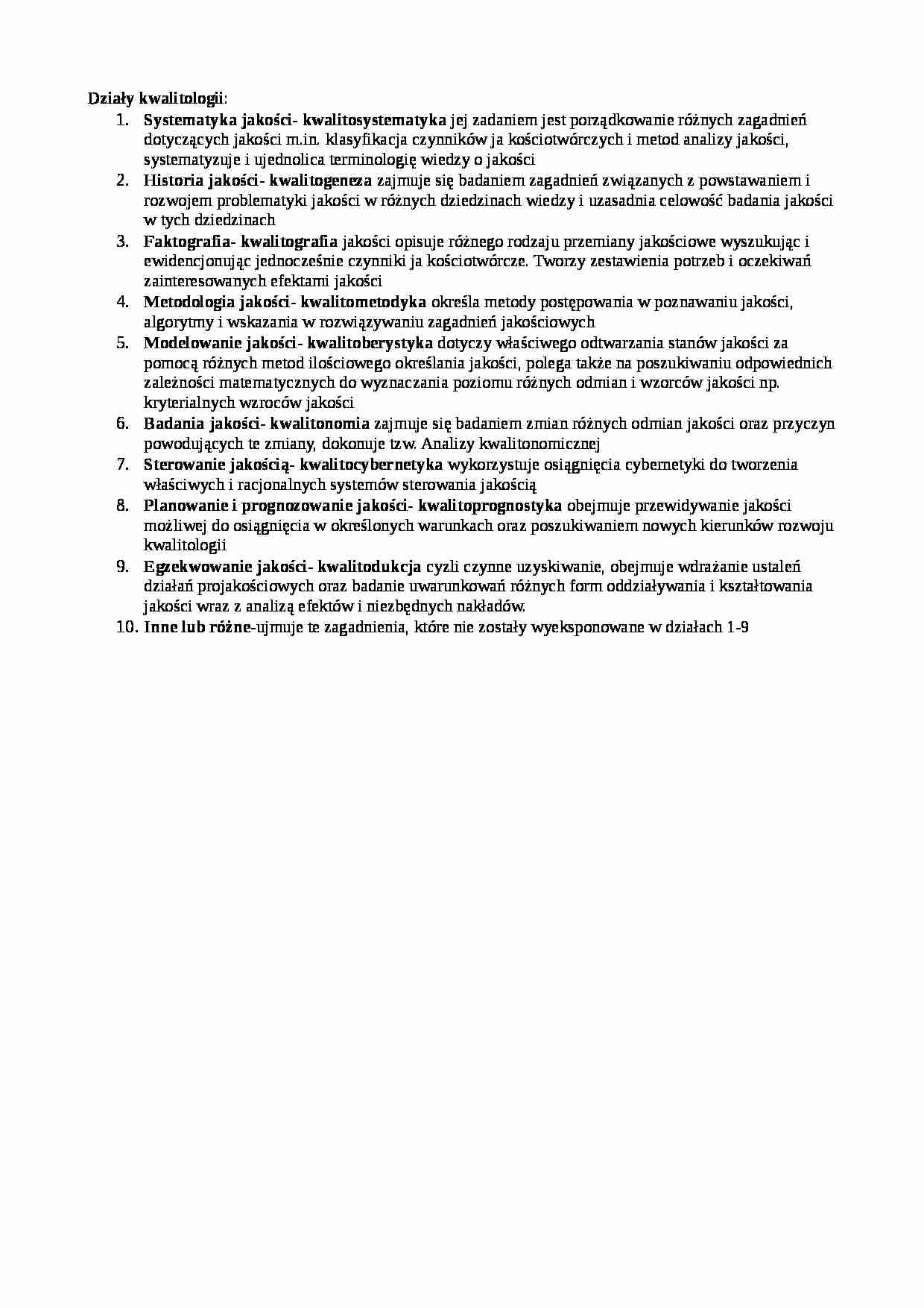 Działy kwalitologii-opracowanie - strona 1