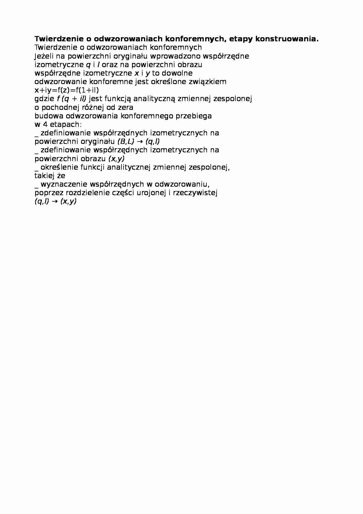Twierdzenie o odwzorowaniach konforemnych, etapy konstruowania-opracowanie - strona 1