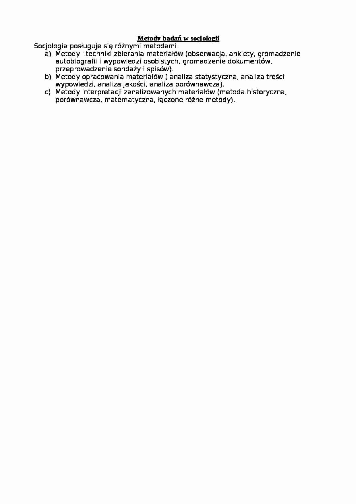 Metody badań w socjologii-opracowanie - strona 1