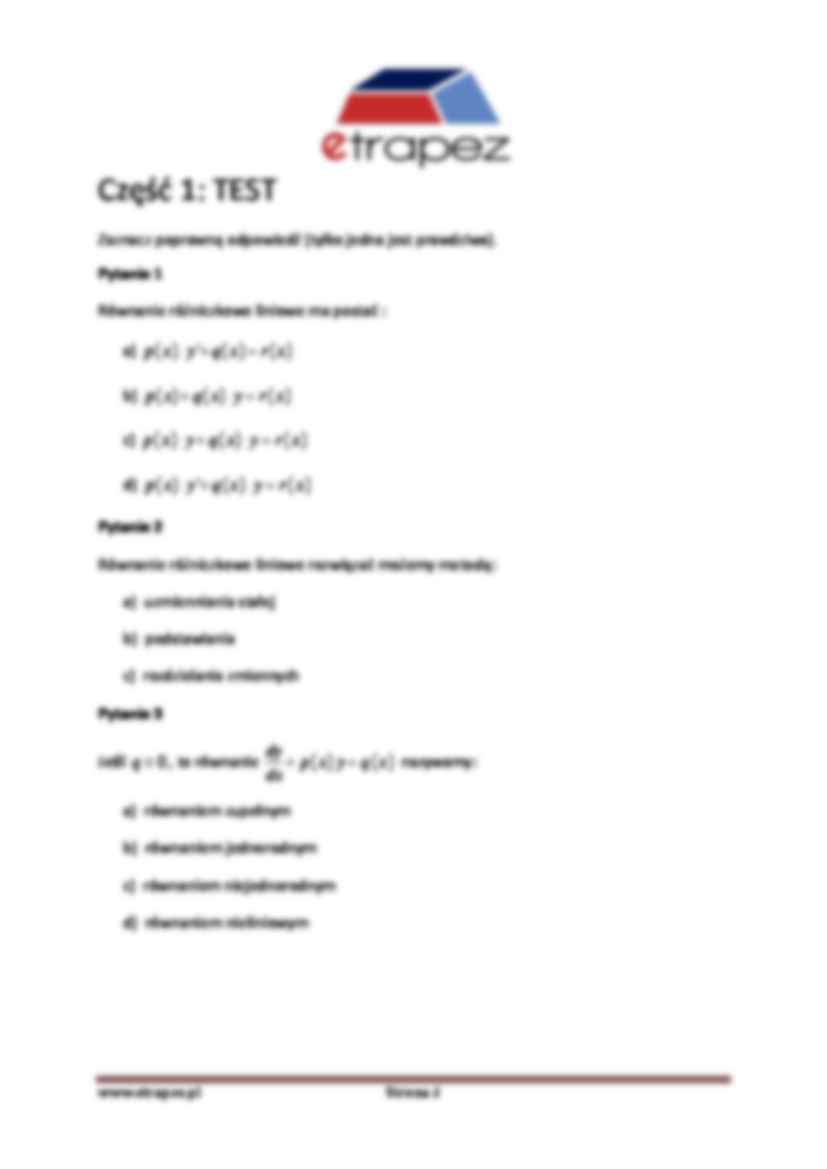 Równania liniowe I rzedu (2) -zadania - strona 2