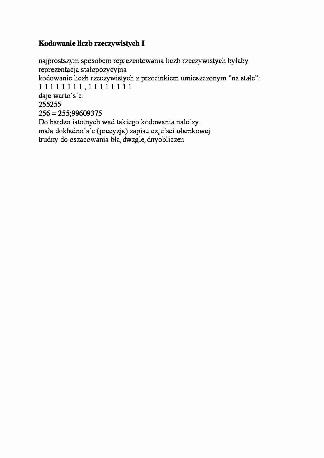 Kodowanie liczb rzeczywistych I-opracowanie - strona 1