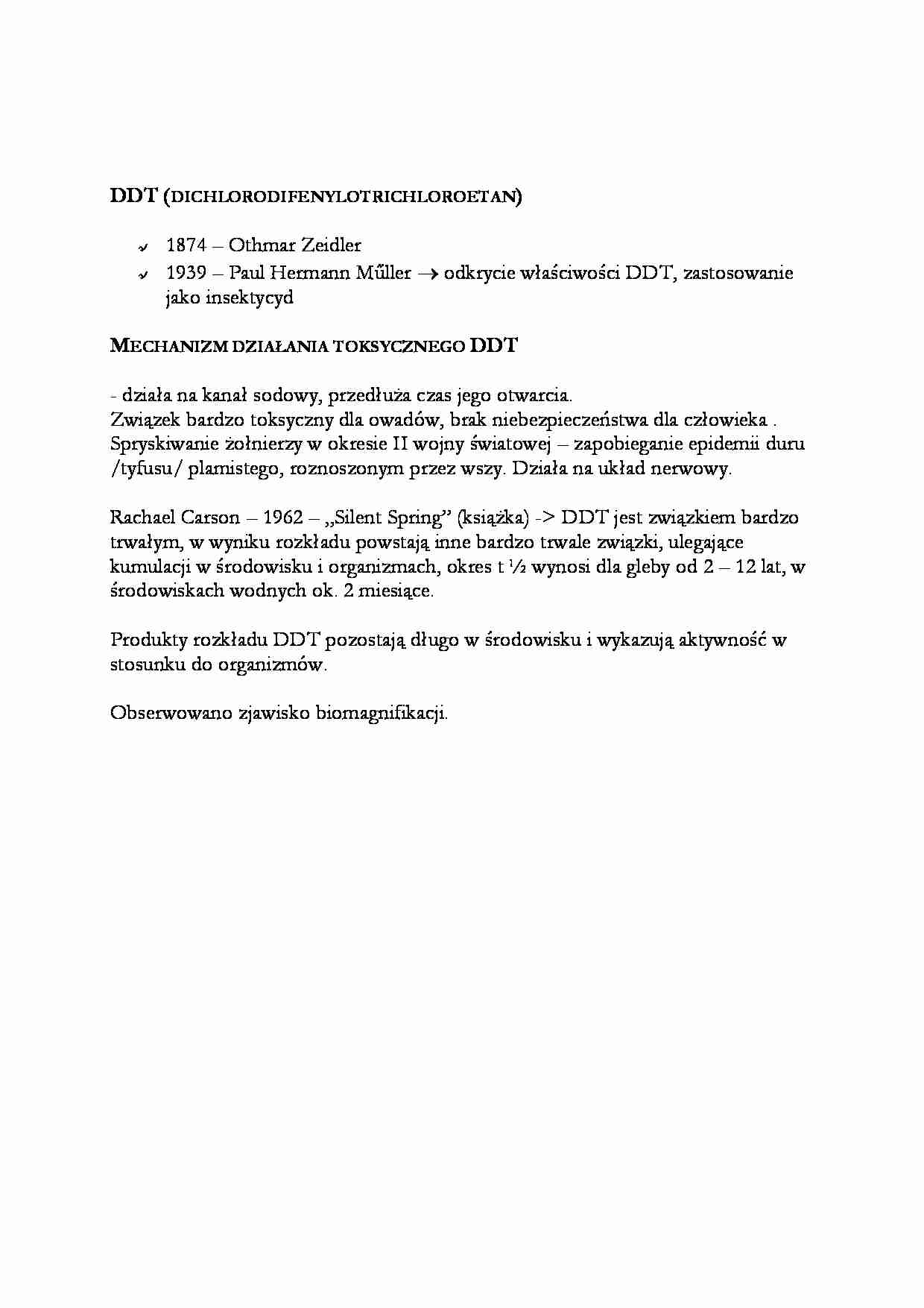 DDT (dichlorodifenylotrichloroetan) - wykład - strona 1
