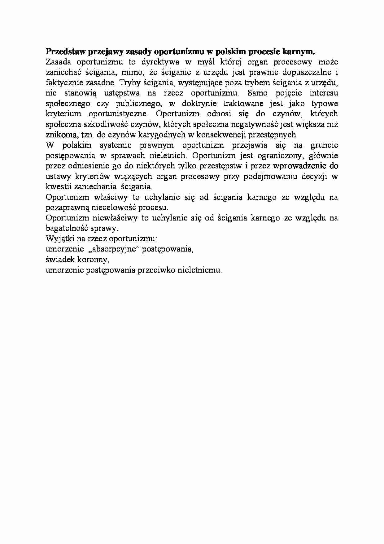 Przejawy zasady oportunizmu w polskim procesie karnym-opracowanie - strona 1