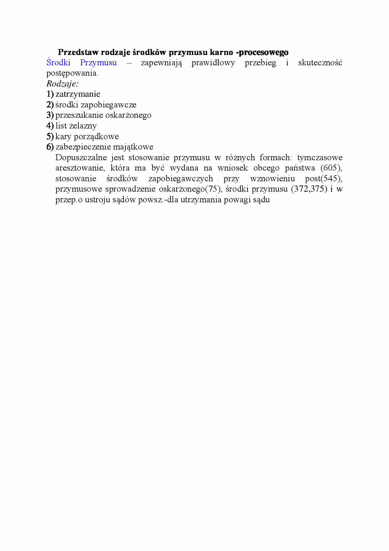 Rodzaje środków przymusu karno procesowego-opracowanie - strona 1