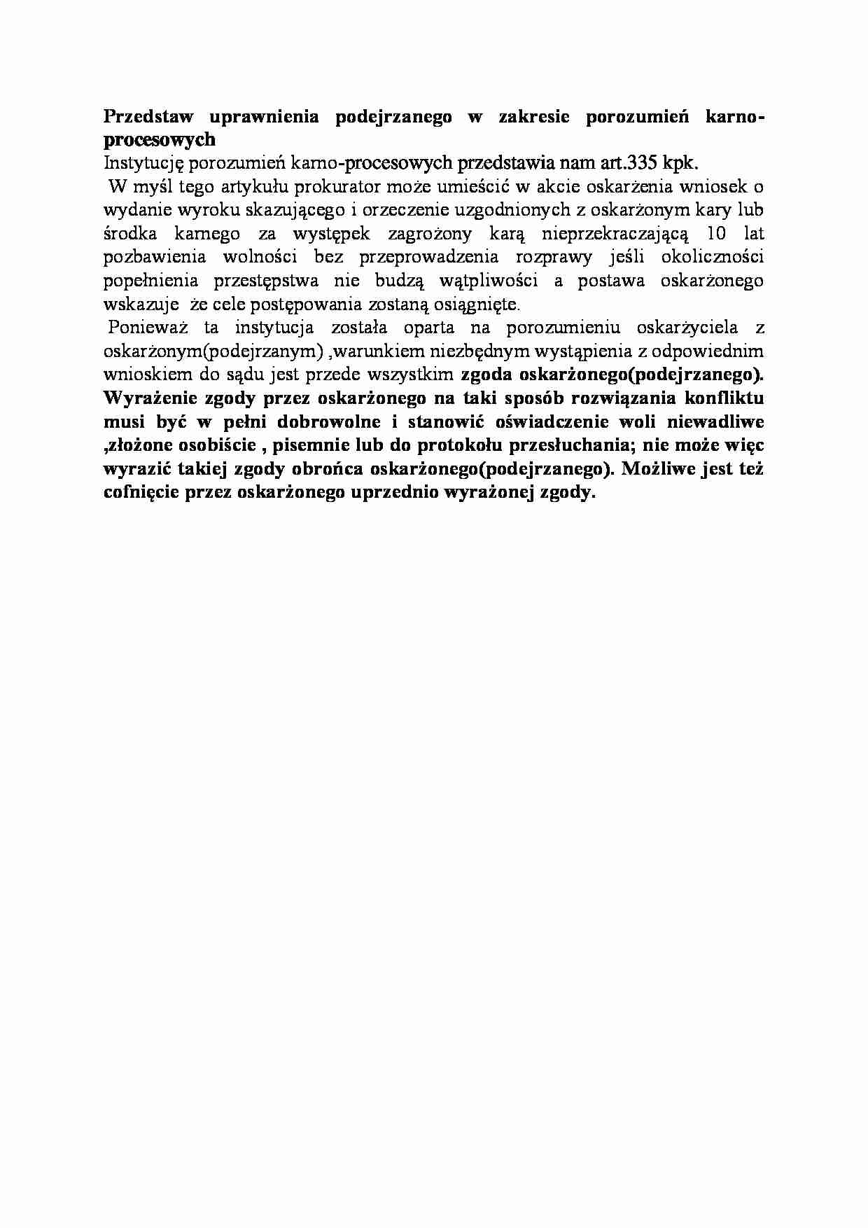 Uprawnienia podejrzanego w zakresie porozumień karno-procesowych-opracowanie - strona 1