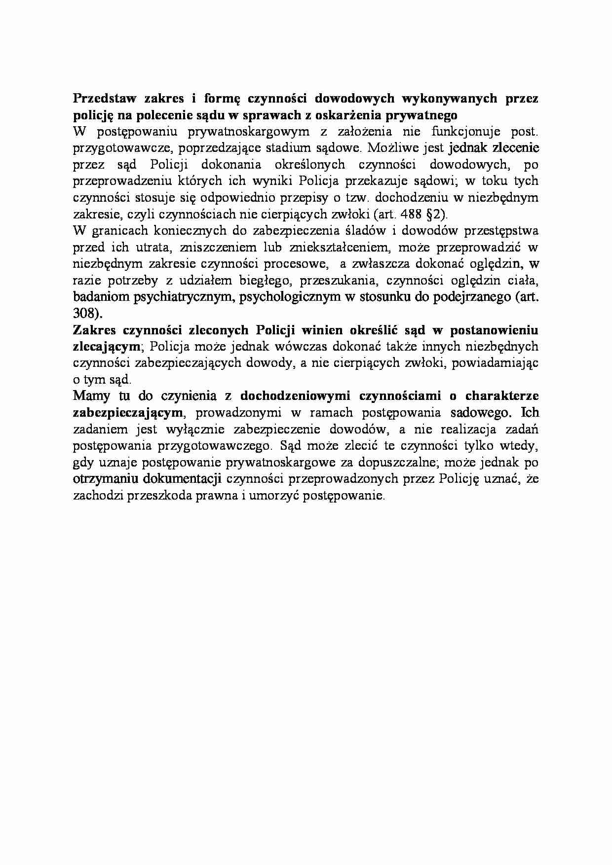 Zakres i forma czynności dowodowych wykonywanych przez policję na polecenie sądu w sprawach z oskarżenia prywatnego-opracowanie - strona 1