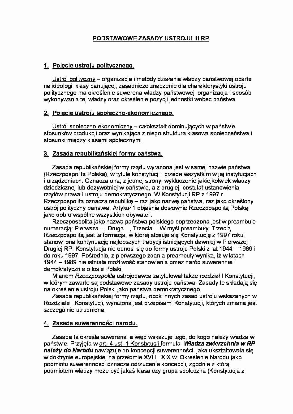 Podstawowe zasady ustroju III RP-opracowanie  - strona 1