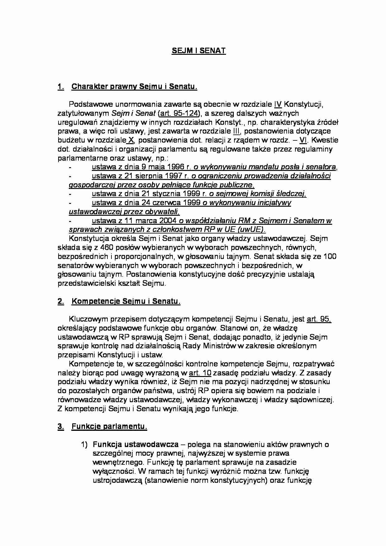 Charakter prawny Sejmu i Senatu-opracowanie - strona 1