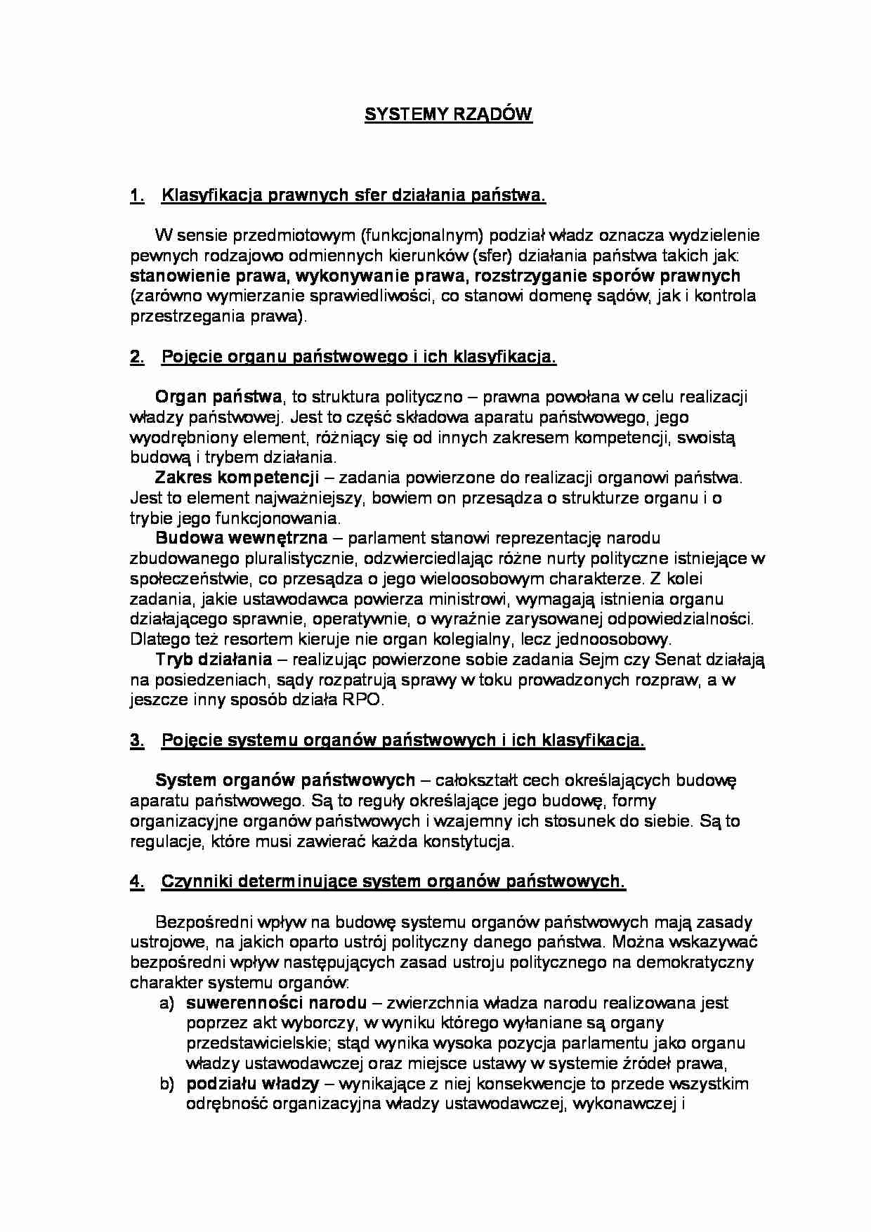 Systemy rządów-opracowanie  - strona 1