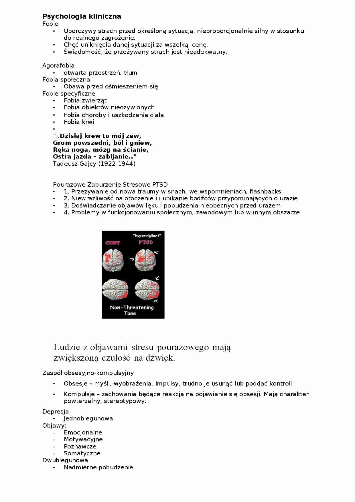 Psychologia kliniczna-opracowanie - strona 1