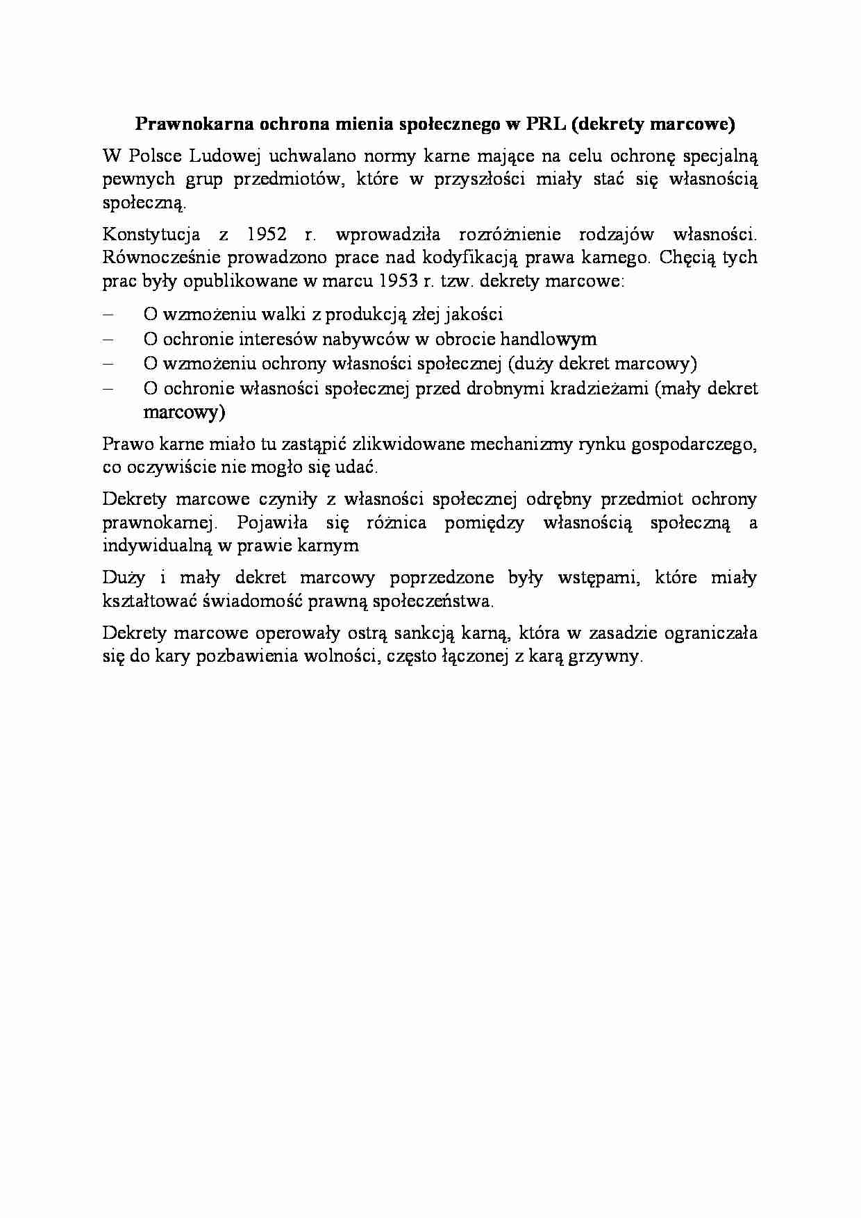 Prawnokarna ochrona mienia społecznego w PRL-opracowanie - strona 1