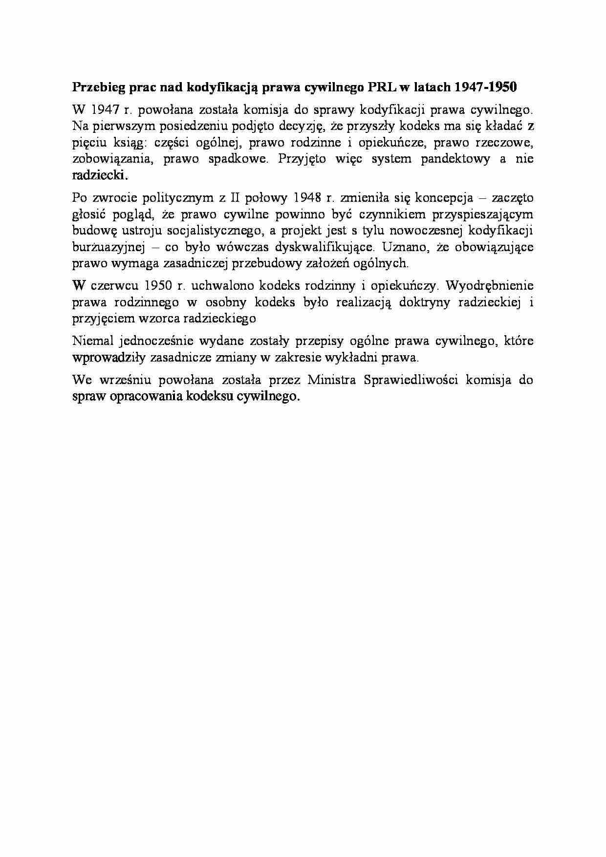 Przebieg prac nad kodyfikacją prawa cywilnego PRL w latach 1947-1950-opracowanie - strona 1