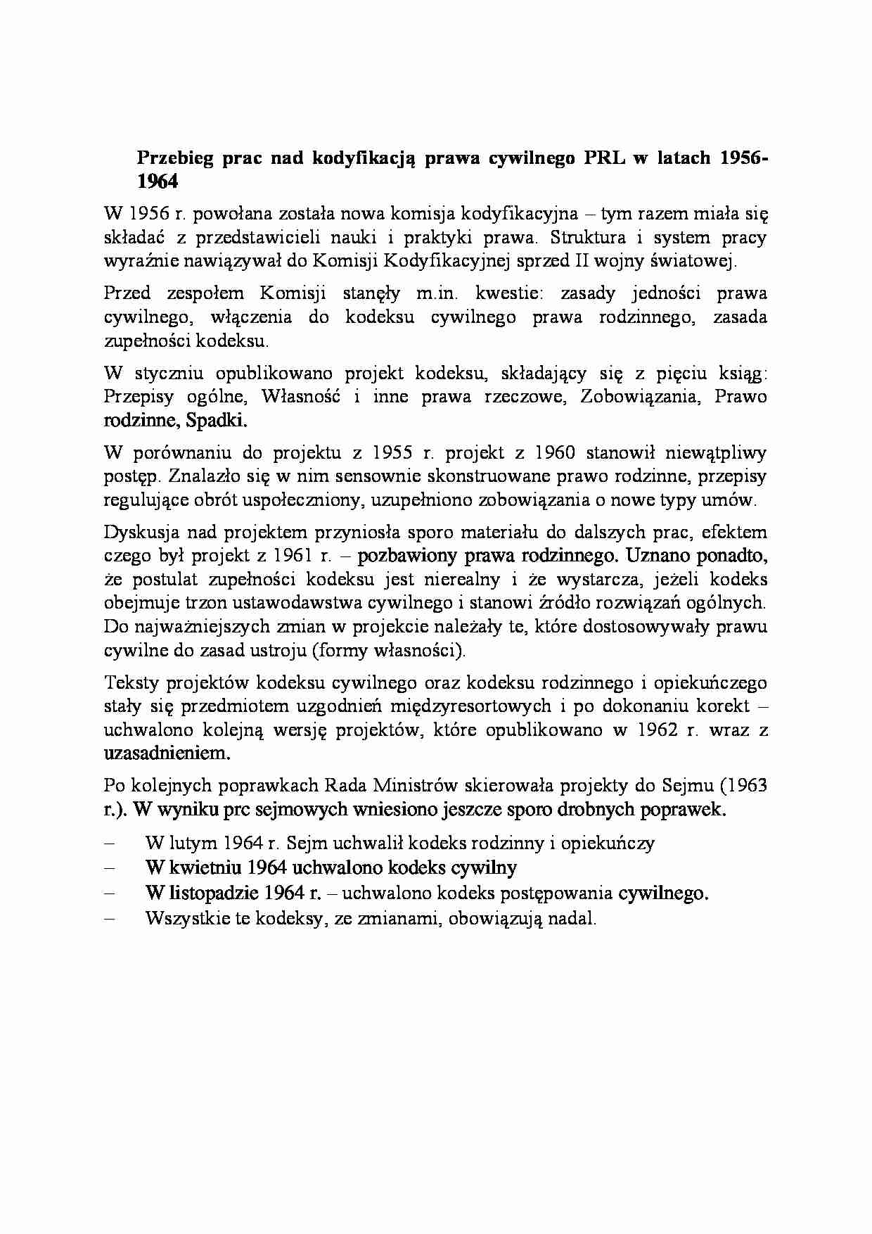Przebieg prac nad kodyfikacją prawa cywilnego PRL w latach 1956-1964-opracowanie - strona 1